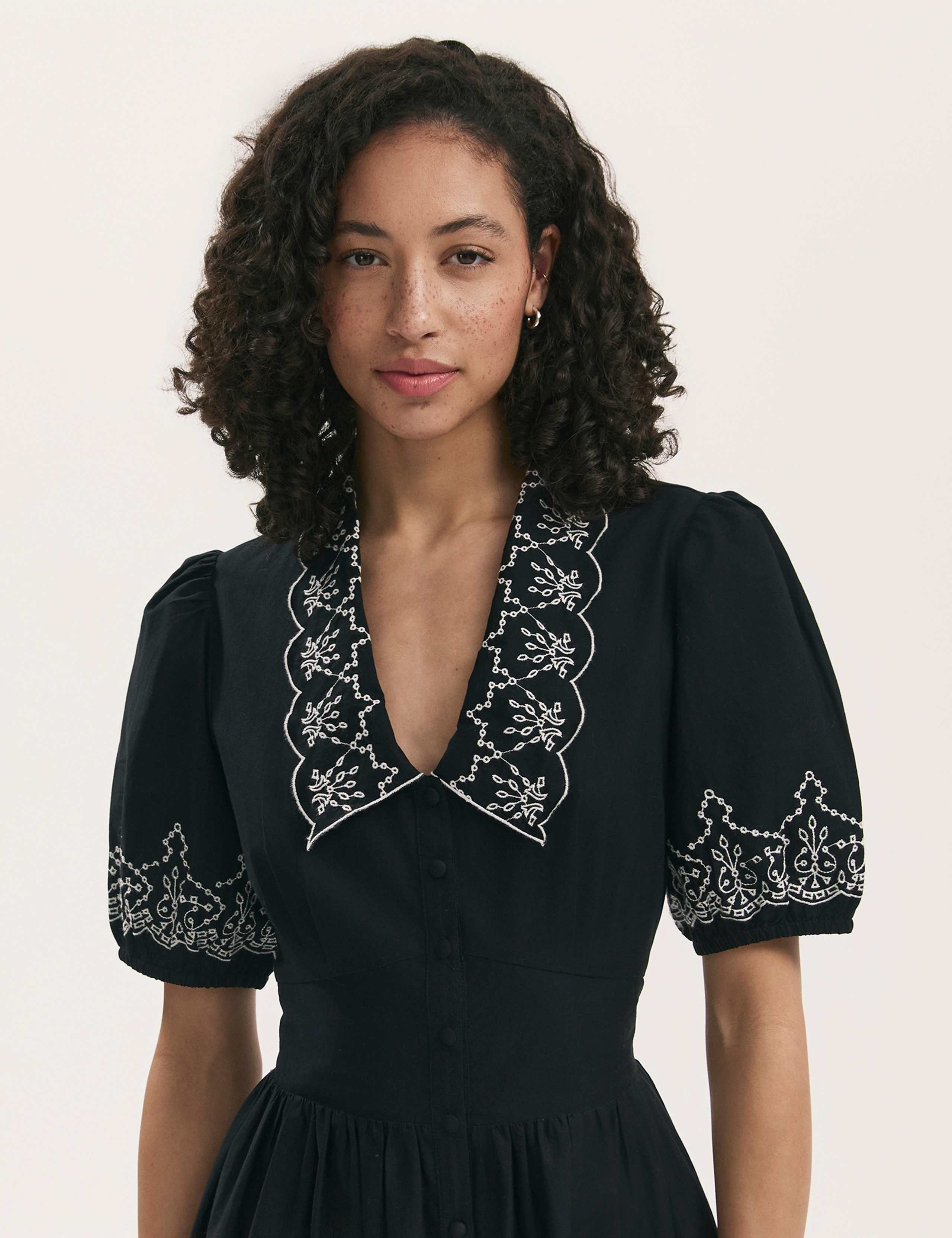 Pure Cotton Embroidered Midi Tea Dress 4 of 4