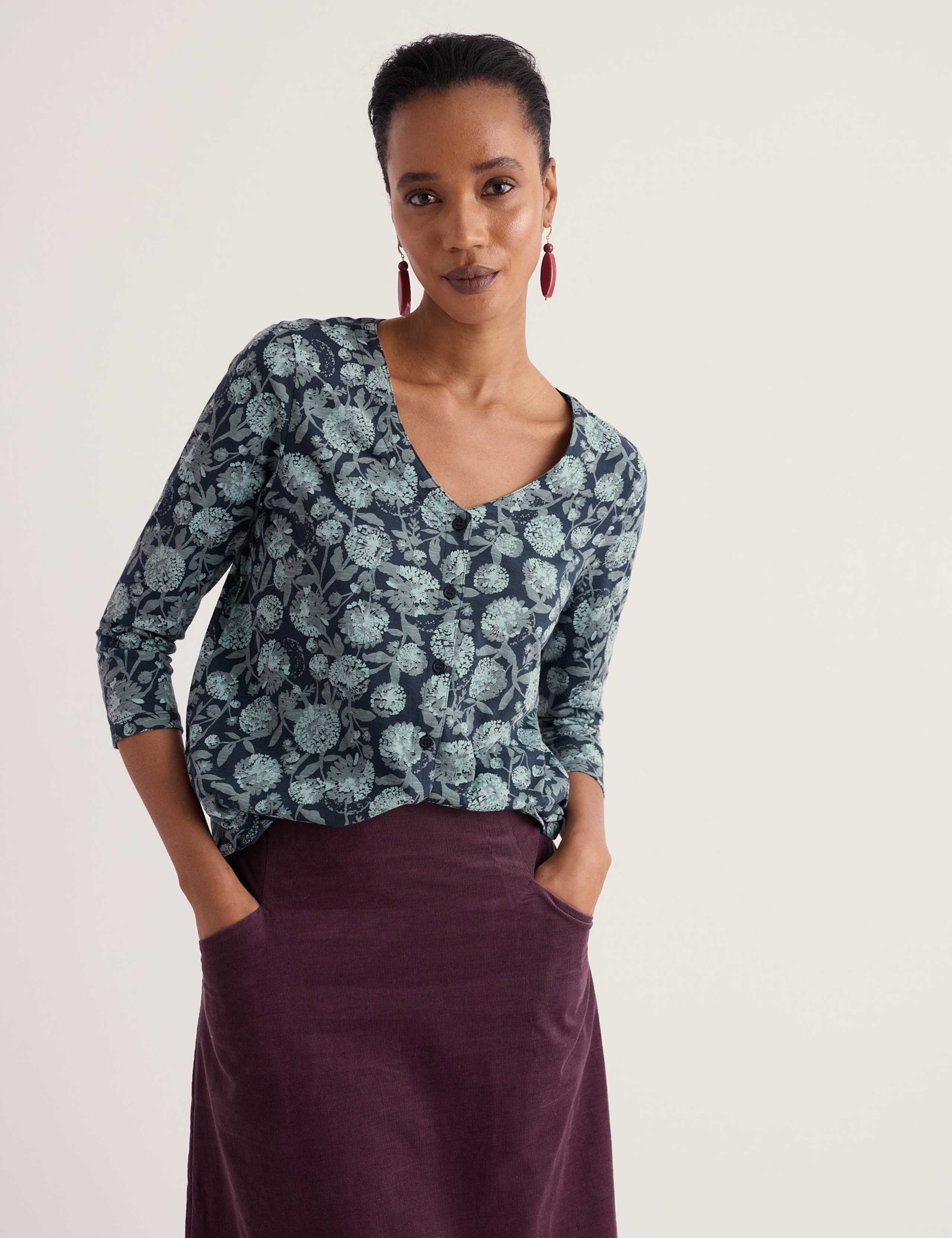 Pure Cotton Floral V-Neck Relaxed T-Shirt 3 of 5