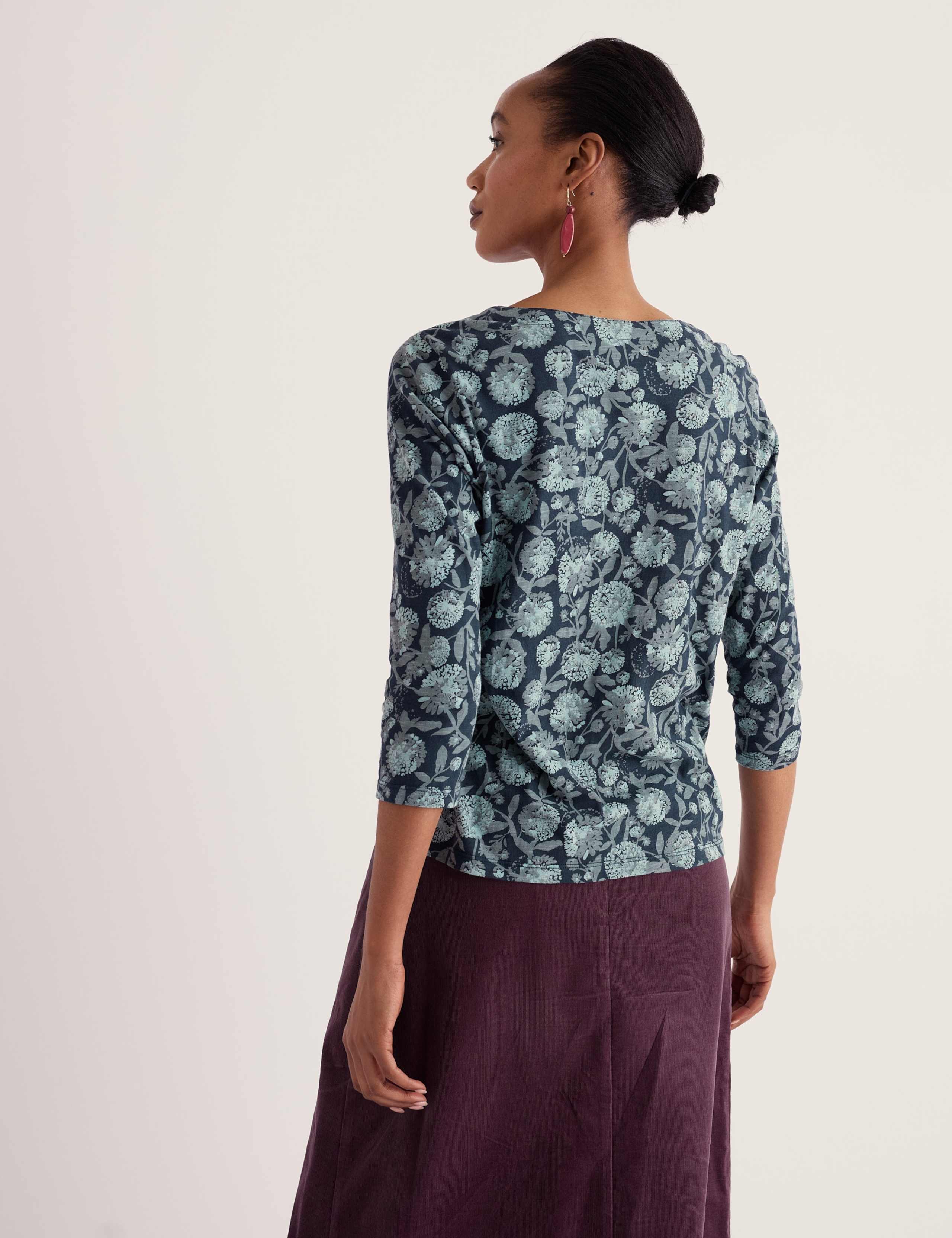 Pure Cotton Floral V-Neck Relaxed T-Shirt 4 of 5