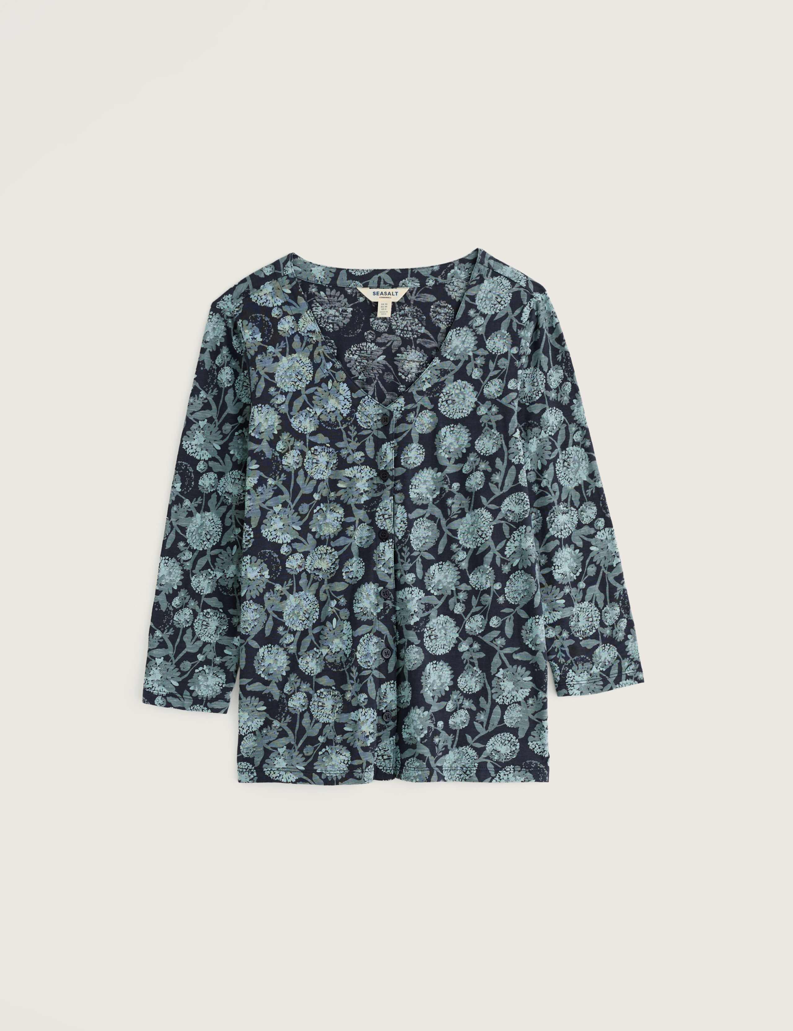 Pure Cotton Floral V-Neck Relaxed T-Shirt 2 of 5