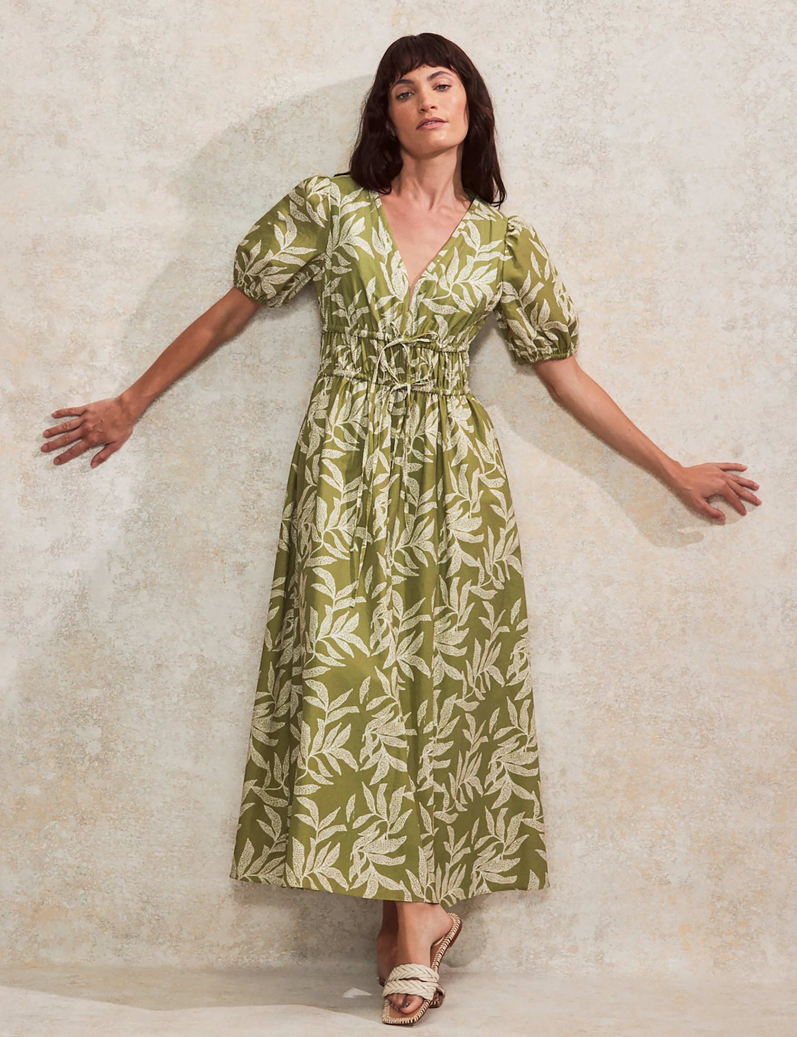 Pure Cotton Printed Midaxi Waisted Dress 2 of 6