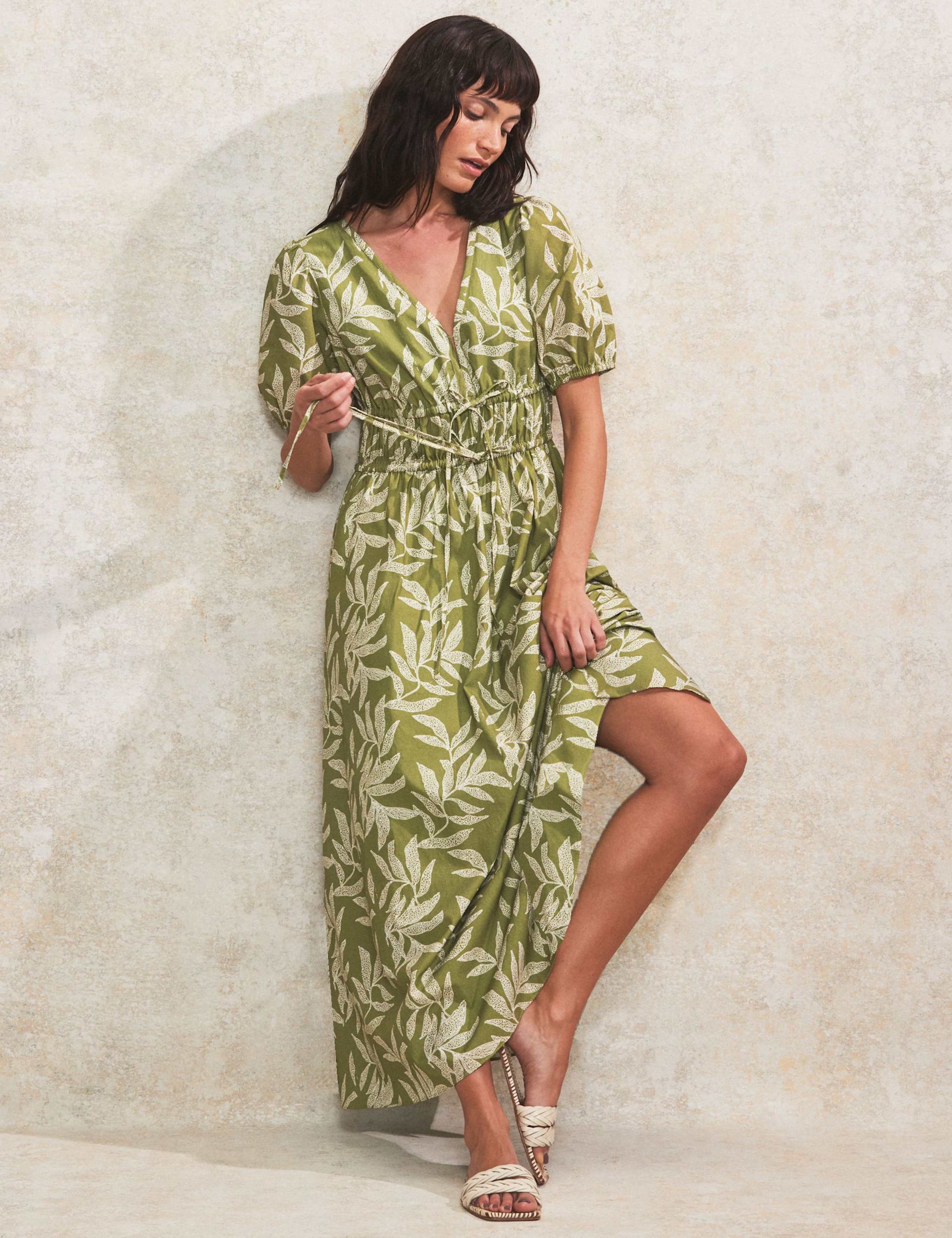 Pure Cotton Printed Midaxi Waisted Dress 3 of 6