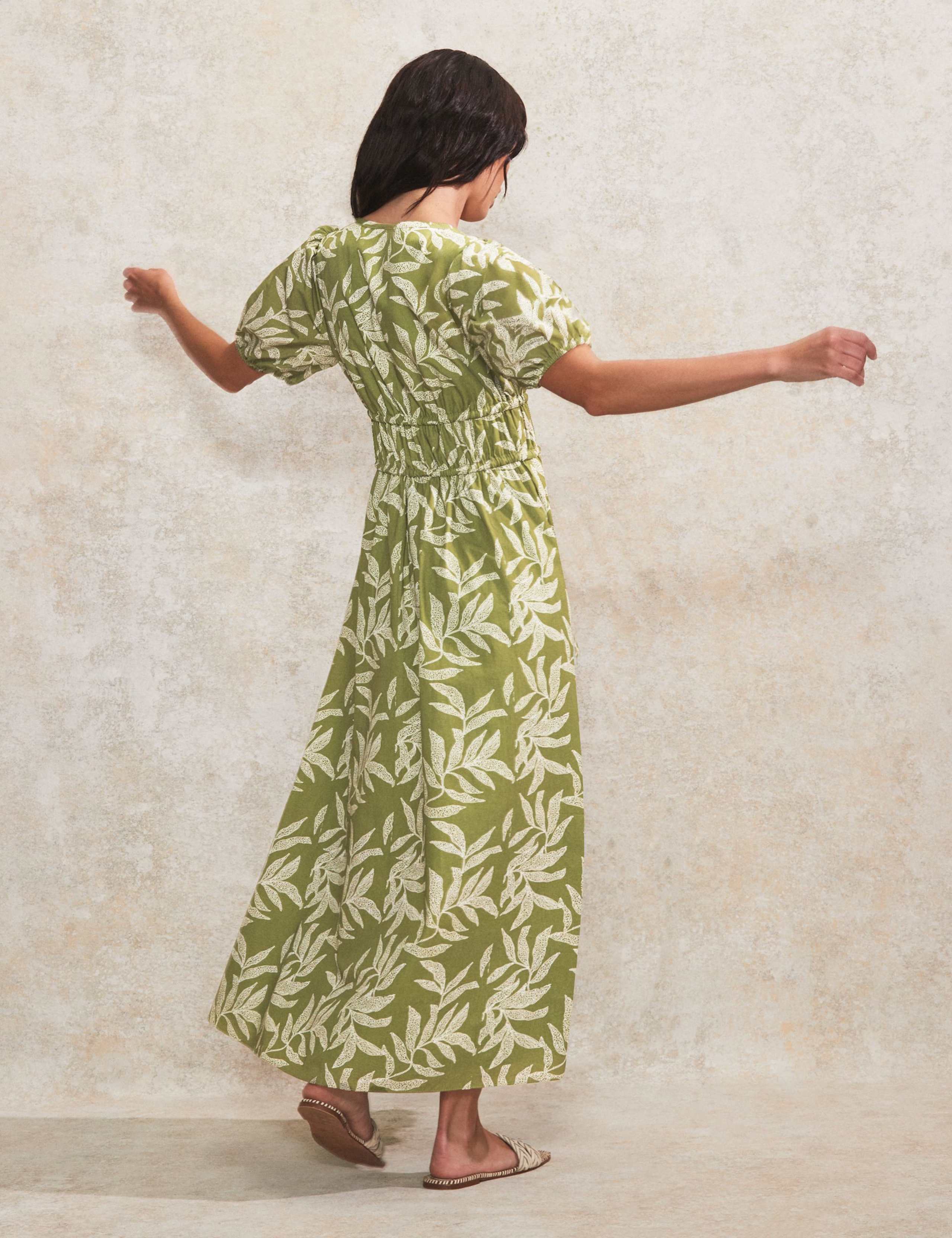 Pure Cotton Printed Midaxi Waisted Dress 4 of 6