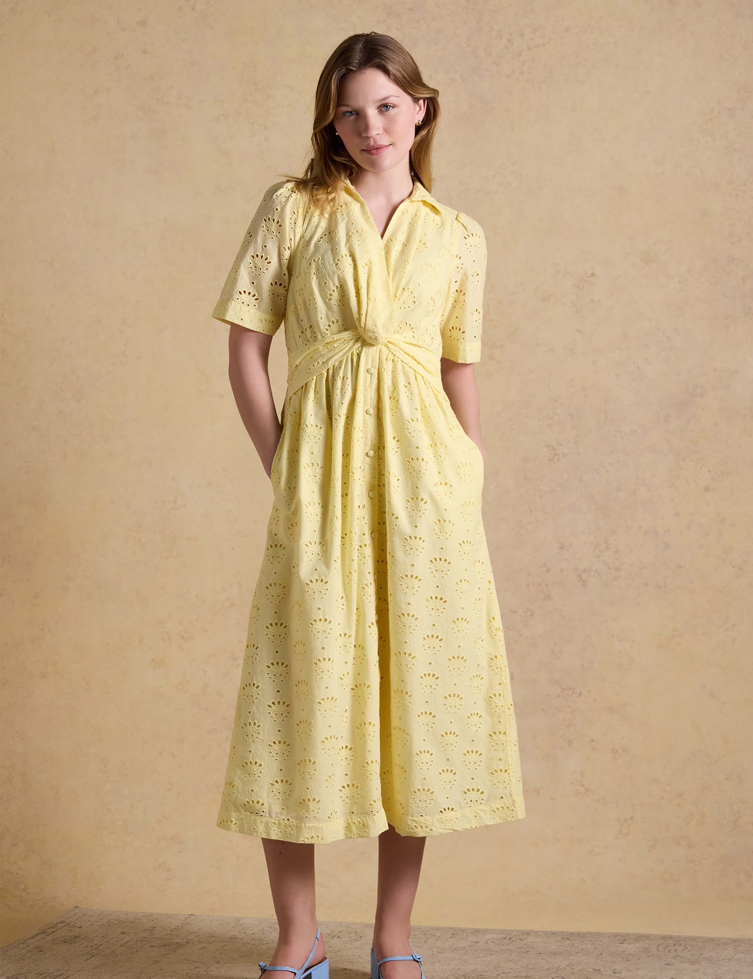 Linen Rich Broderie Midi Shirt Dress 1 of 7
