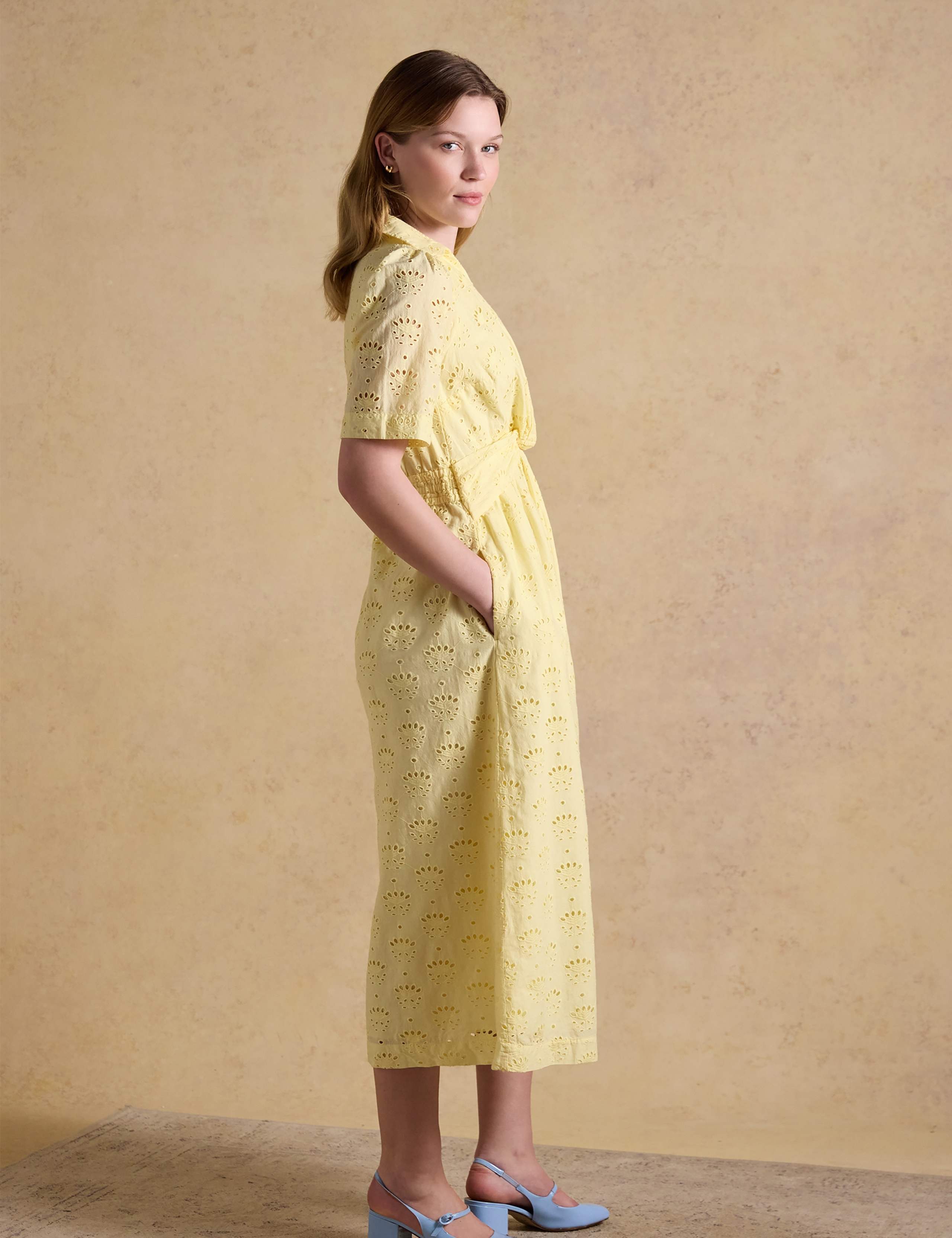 Linen Rich Broderie Midi Shirt Dress 4 of 7