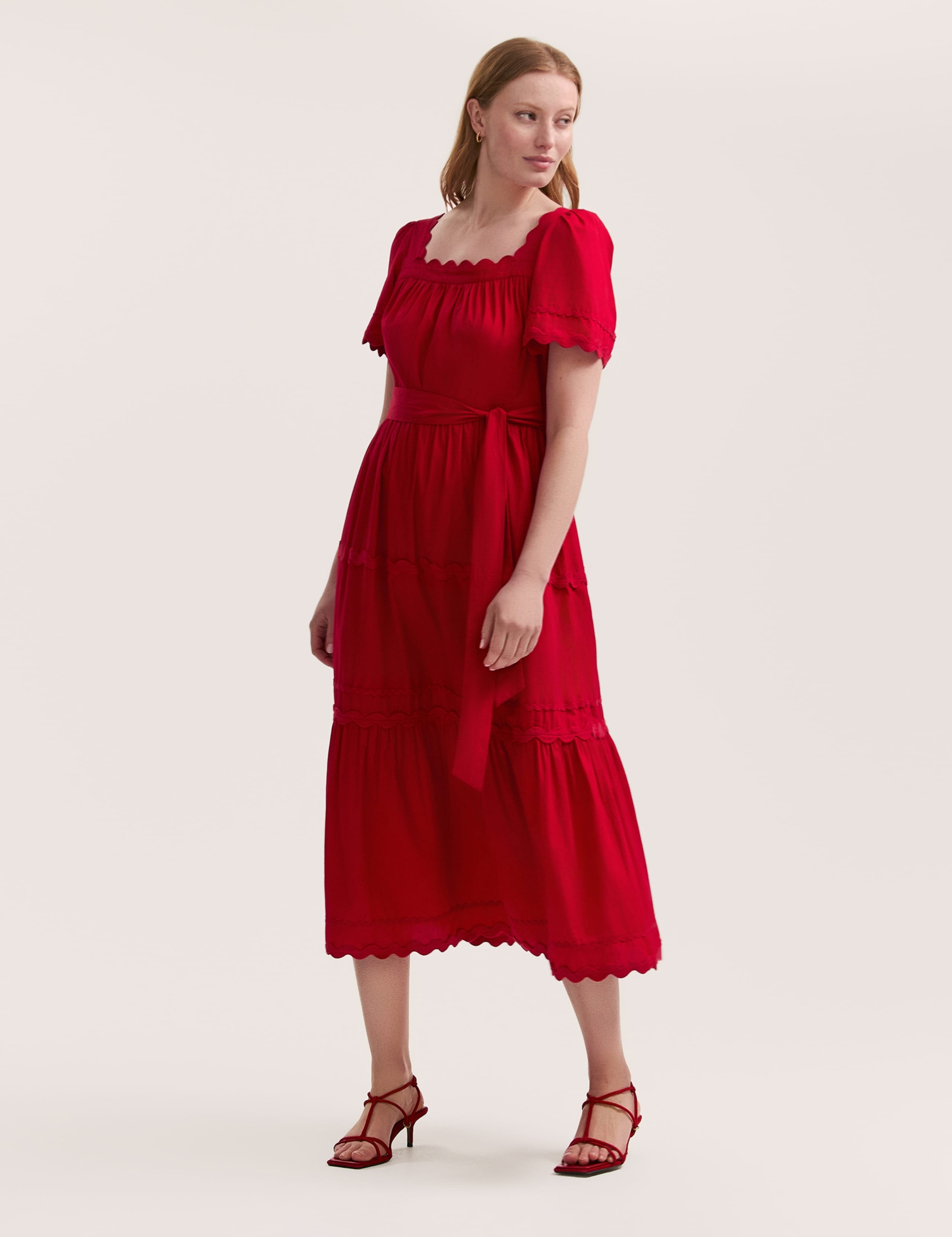 Pure Cotton Square Neck Midi Tiered Dress 2 of 4