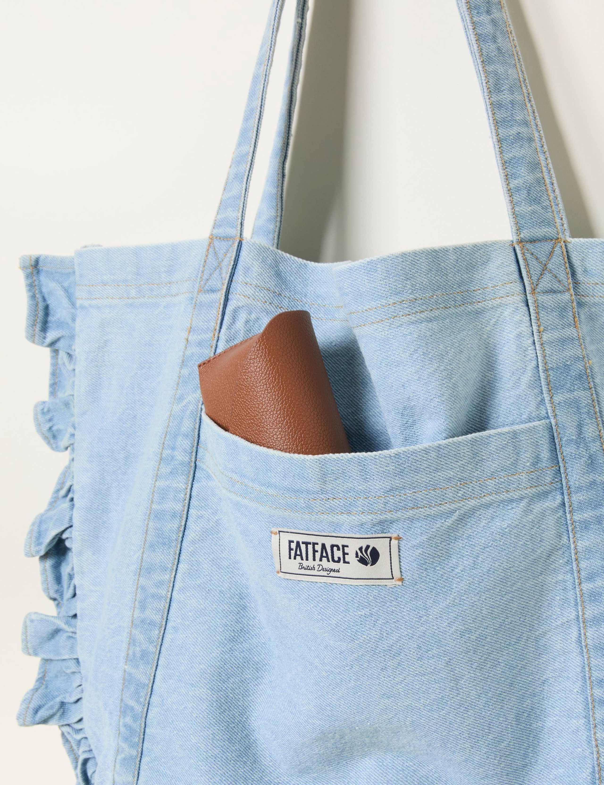 Pure Cotton Denim Frill Tote Bag 3 of 3
