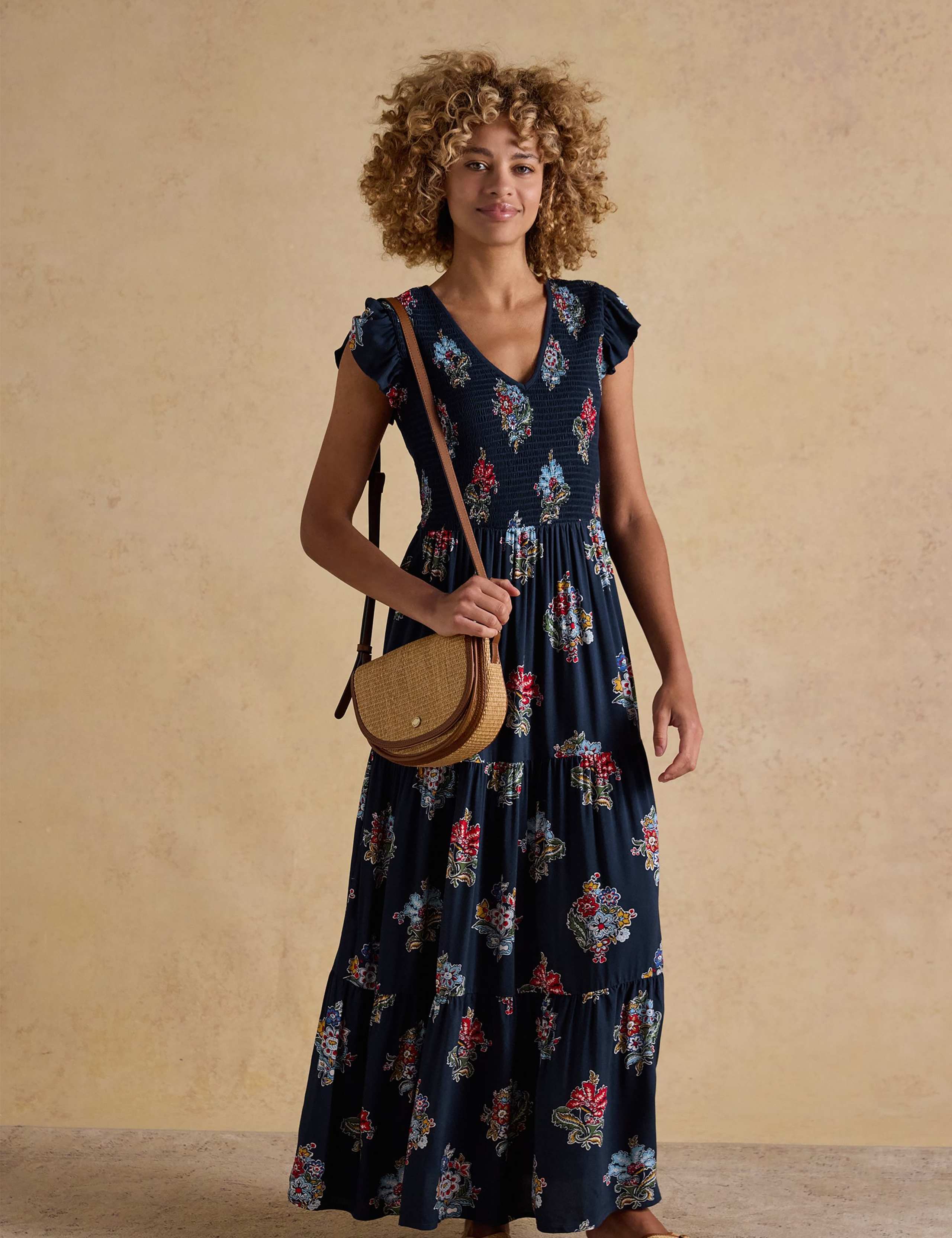 Floral V-Neck Maxi Shirred Dress 4 of 7