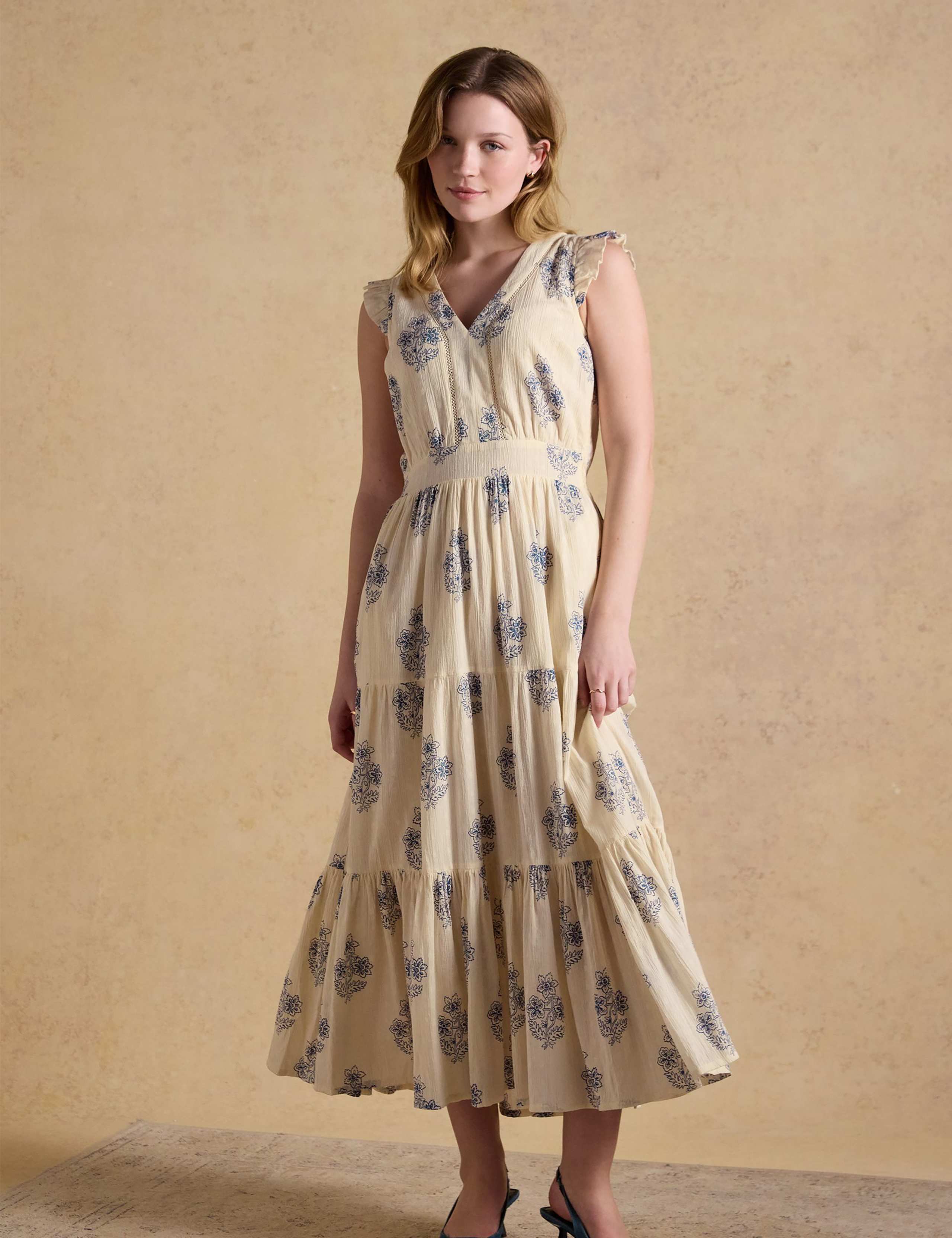 Cotton Rich Printed V-Neck Maxi Tiered Dress 1 of 9