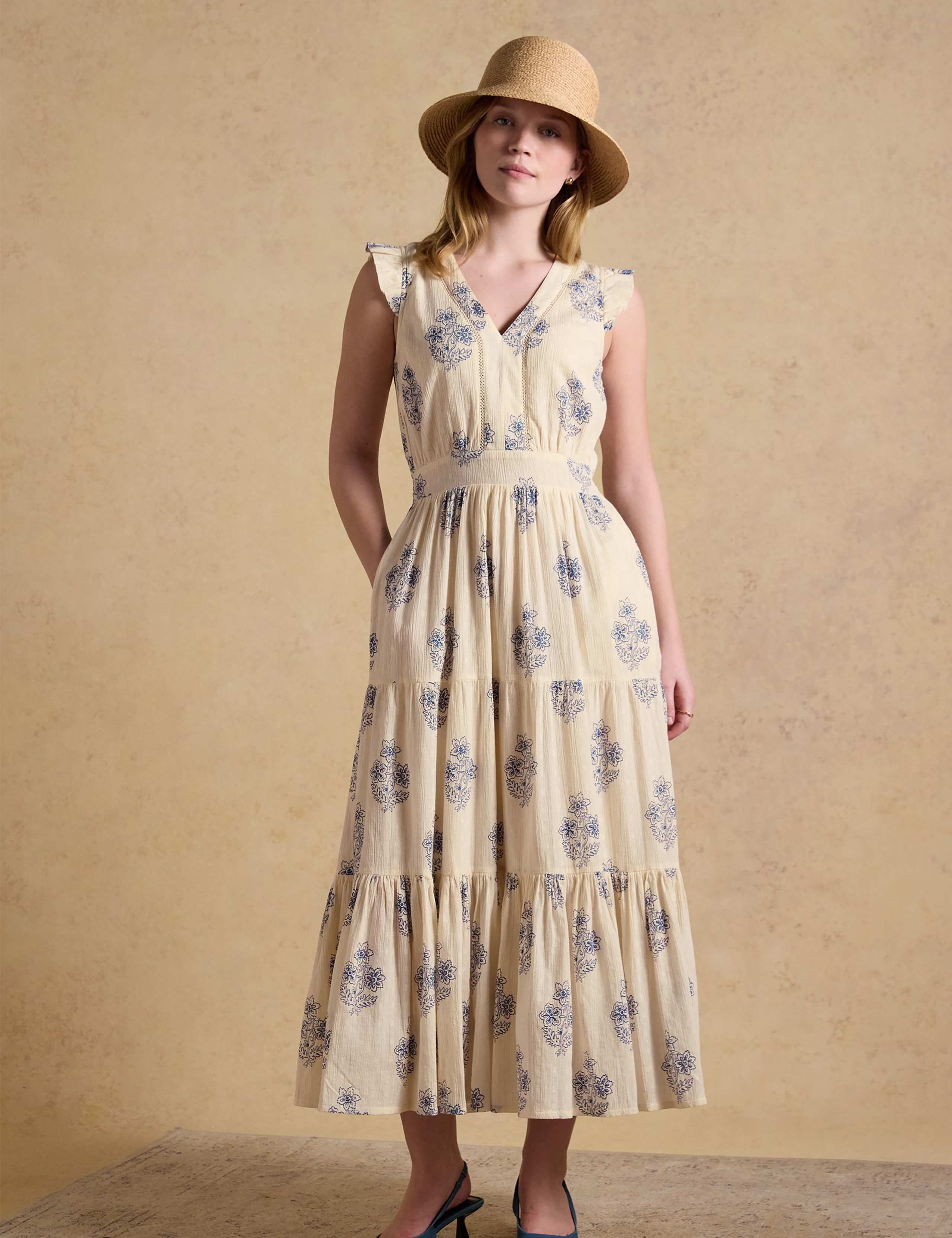 Cotton Rich Printed V-Neck Maxi Tiered Dress 3 of 9