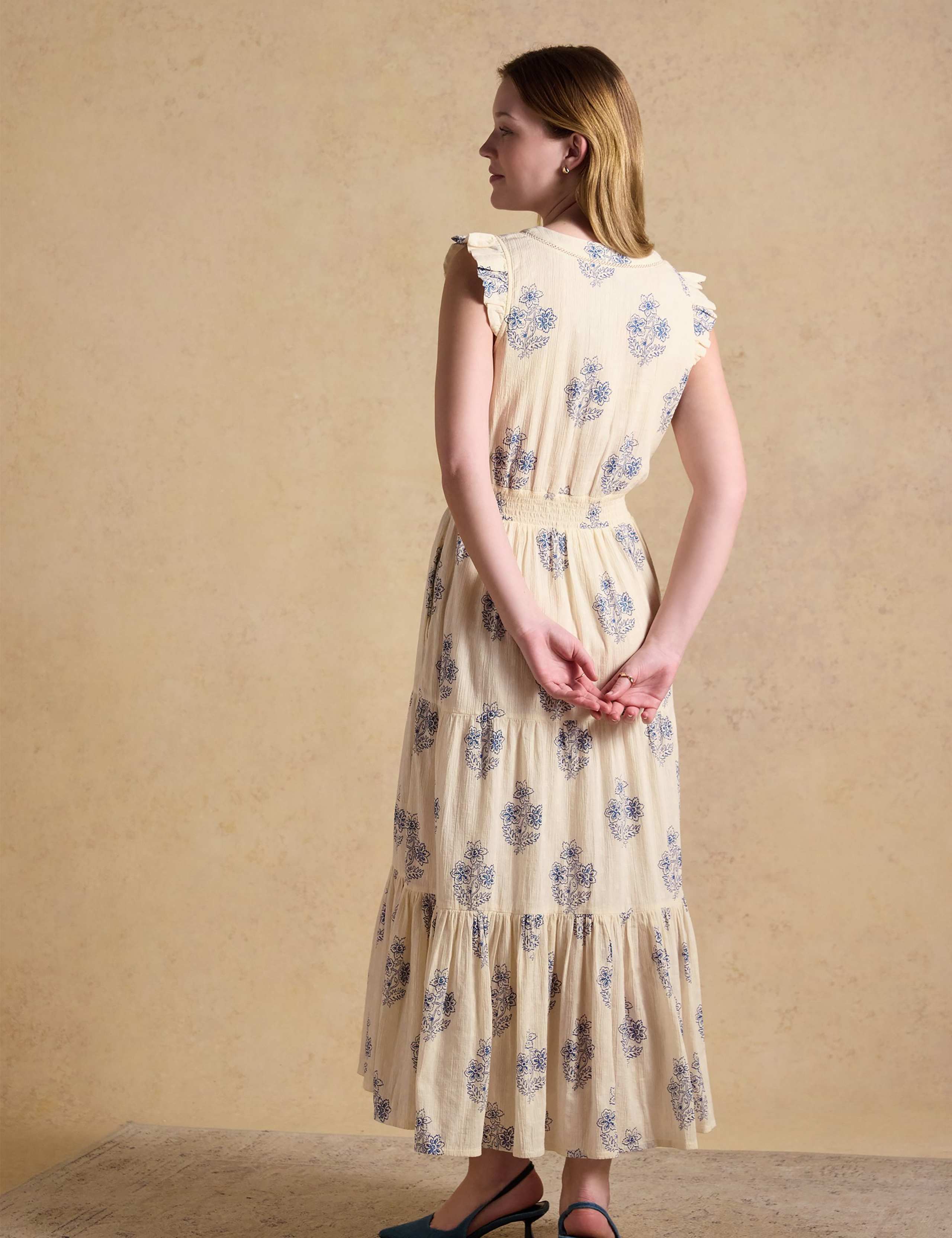 Cotton Rich Printed V-Neck Maxi Tiered Dress 4 of 9