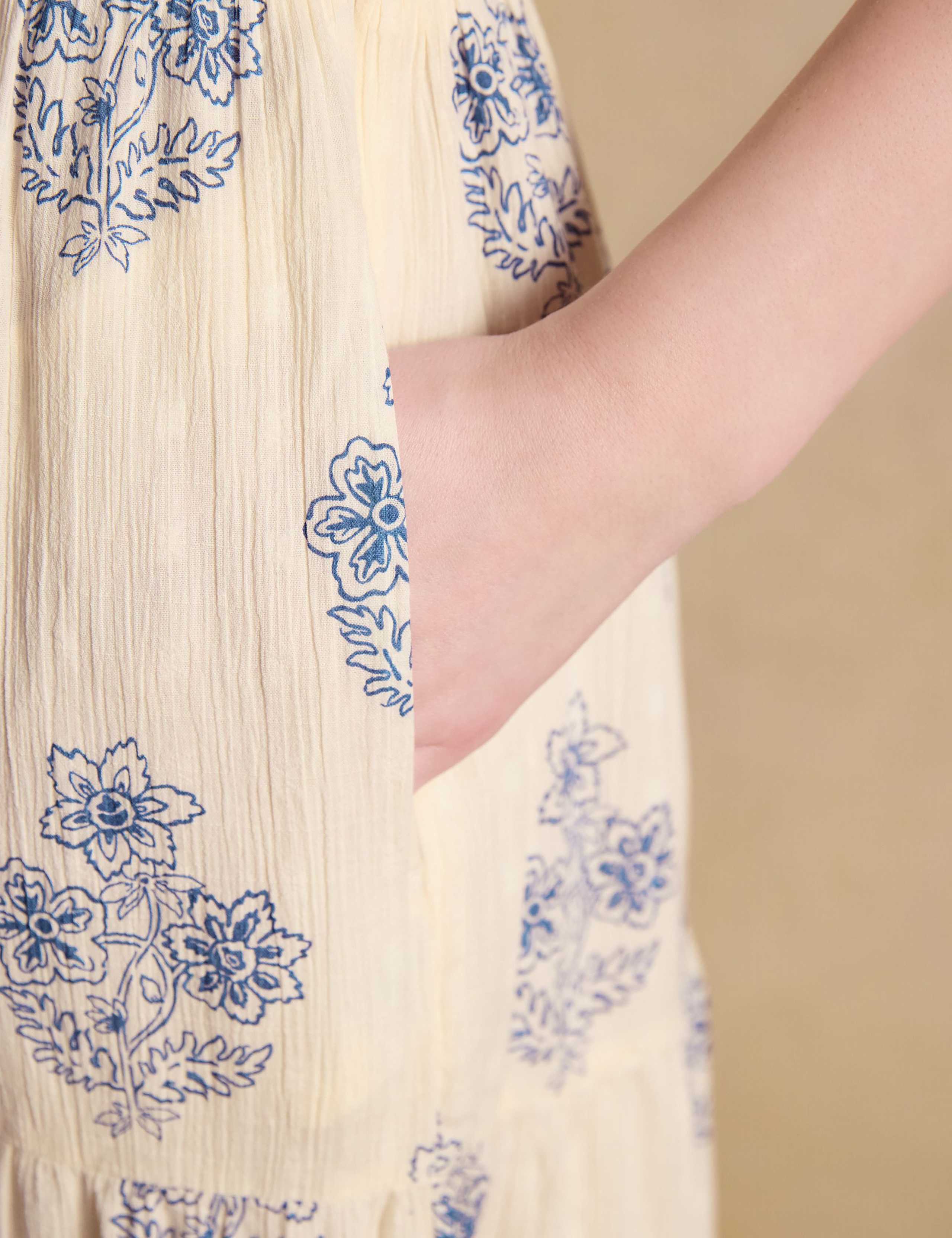 Cotton Rich Printed V-Neck Maxi Tiered Dress 9 of 9