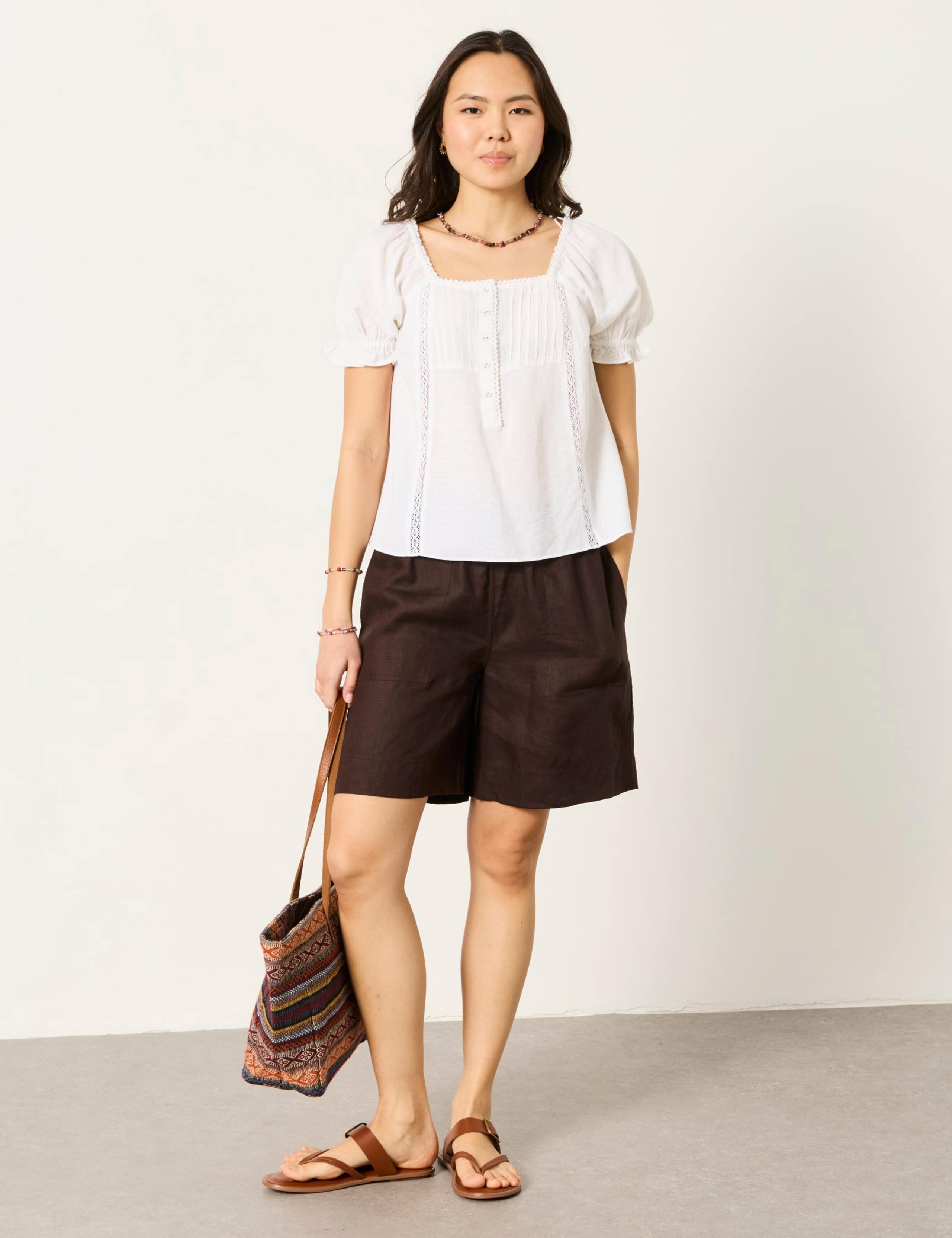 Cotton Blend Textured Blouse with Linen 1 of 6