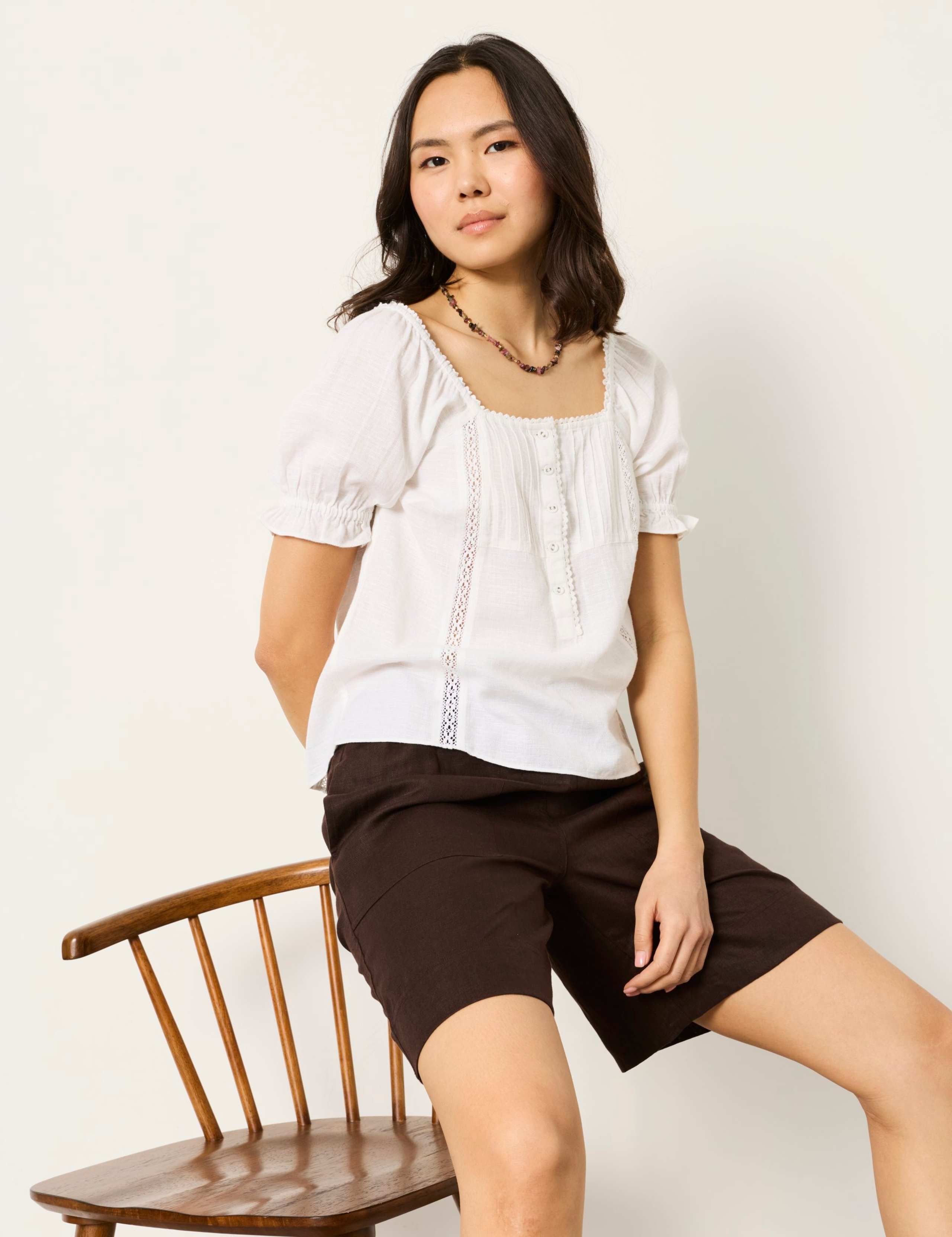 Cotton Blend Textured Blouse with Linen 4 of 6