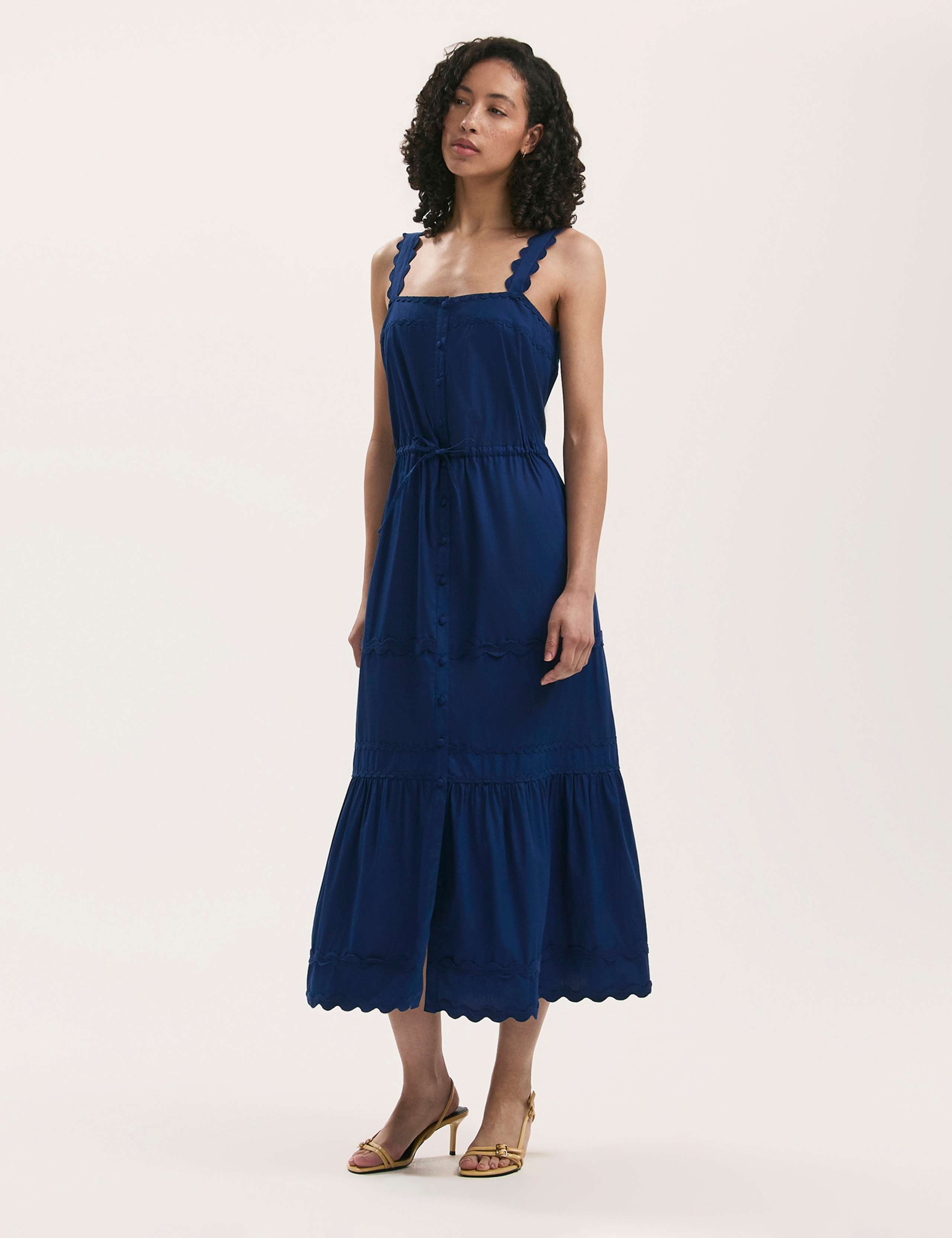 Pure Cotton Square Neck Midi Tiered Dress 2 of 4