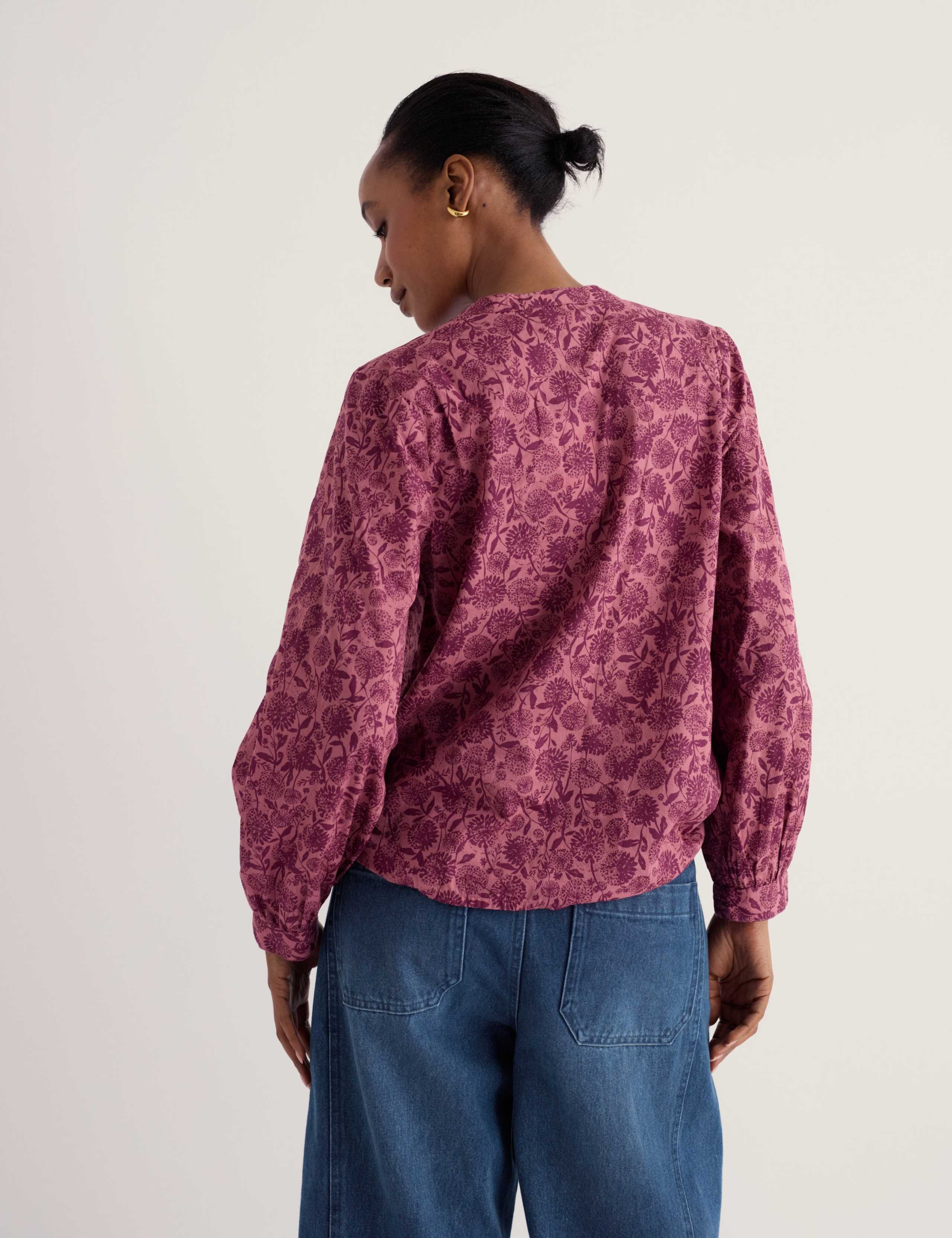 Pure Cotton Floral Button Detail Top 3 of 5