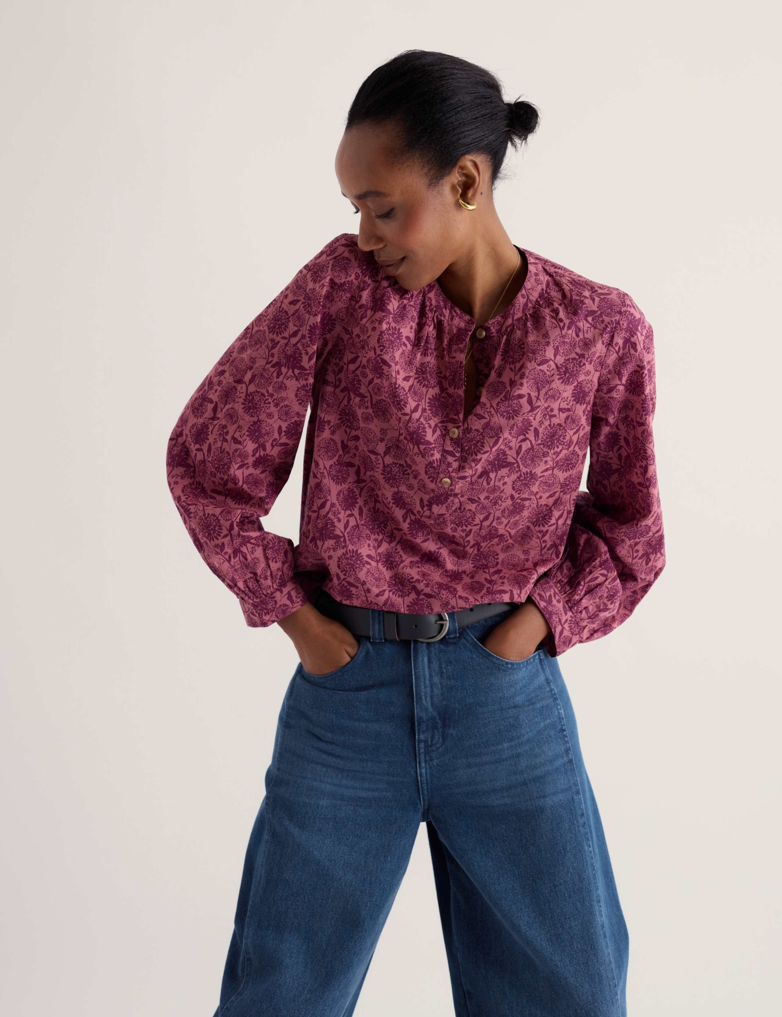 Pure Cotton Floral Button Detail Top 4 of 5