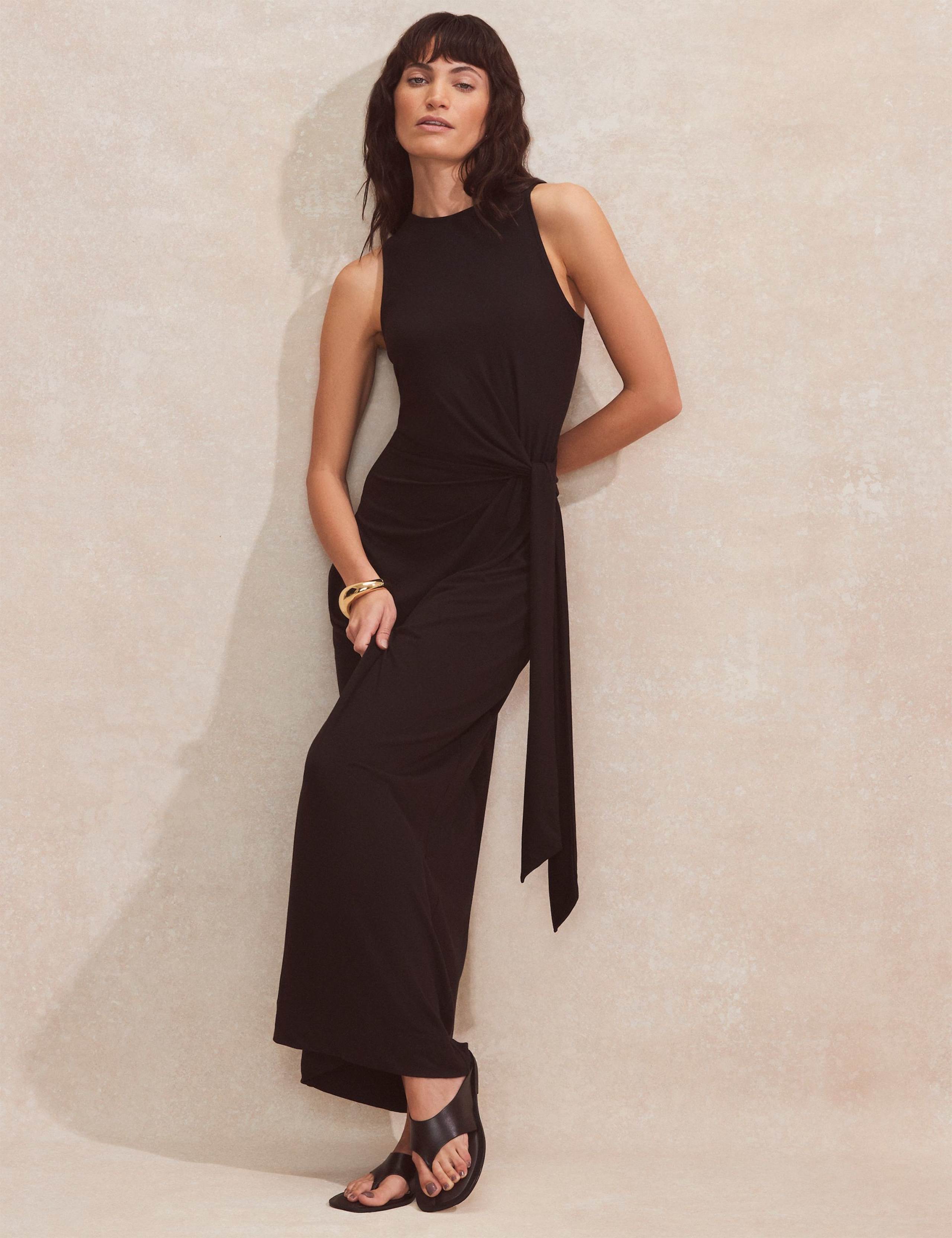 Jersey High Neck Tie Front Midaxi Column Dress 1 of 4
