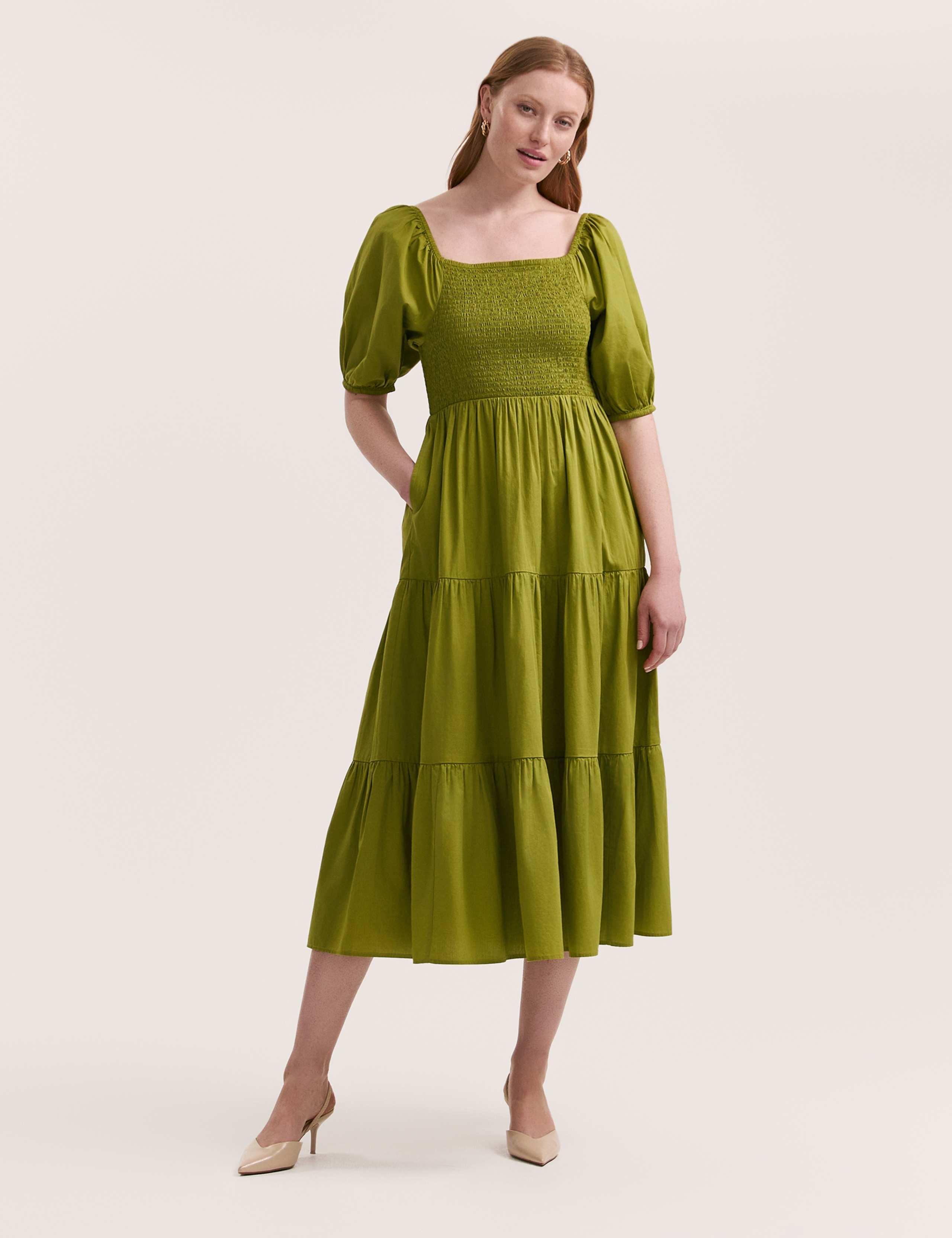 Pure Cotton Textured Midi Tiered Dress 2 of 4