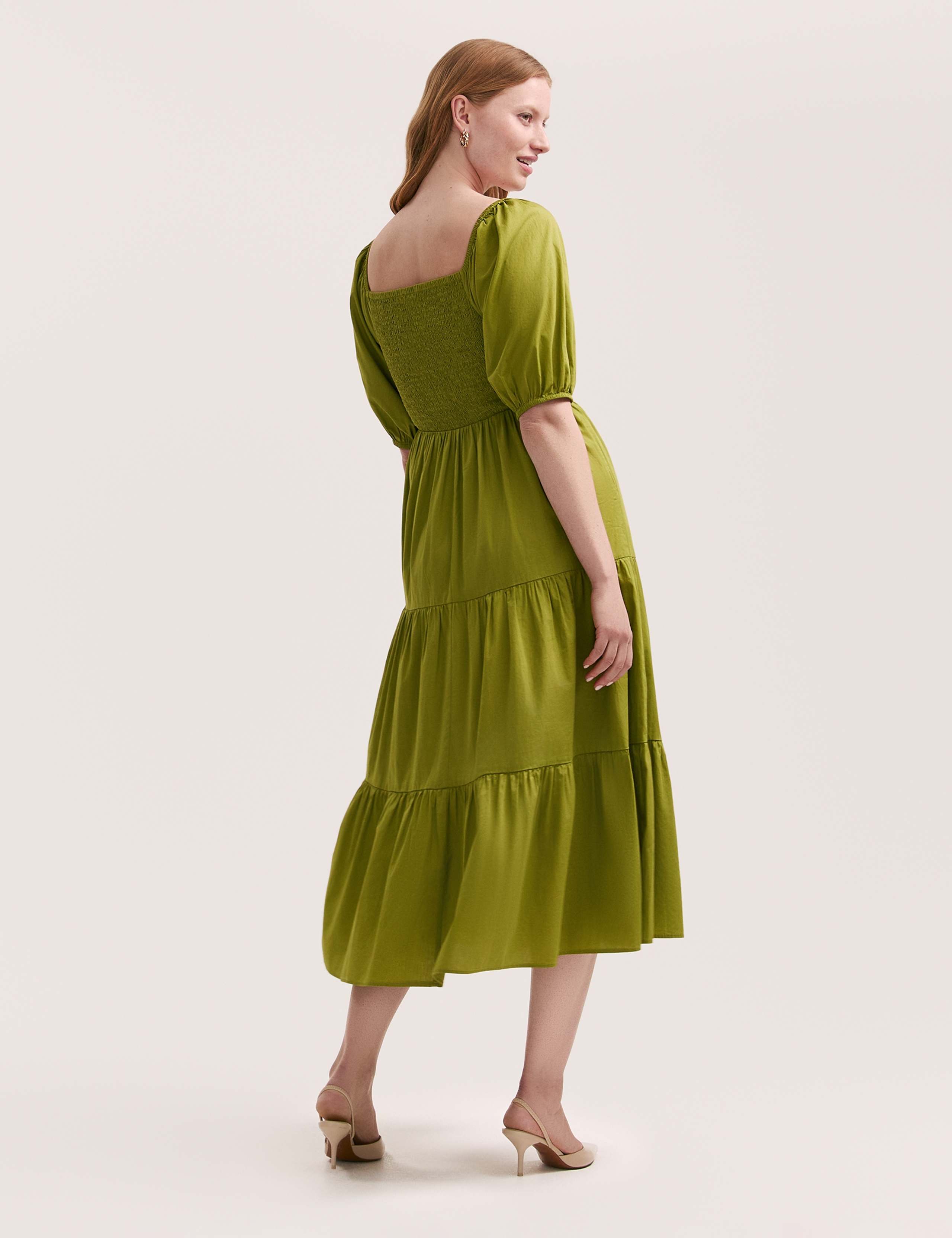 Pure Cotton Textured Midi Tiered Dress 3 of 4