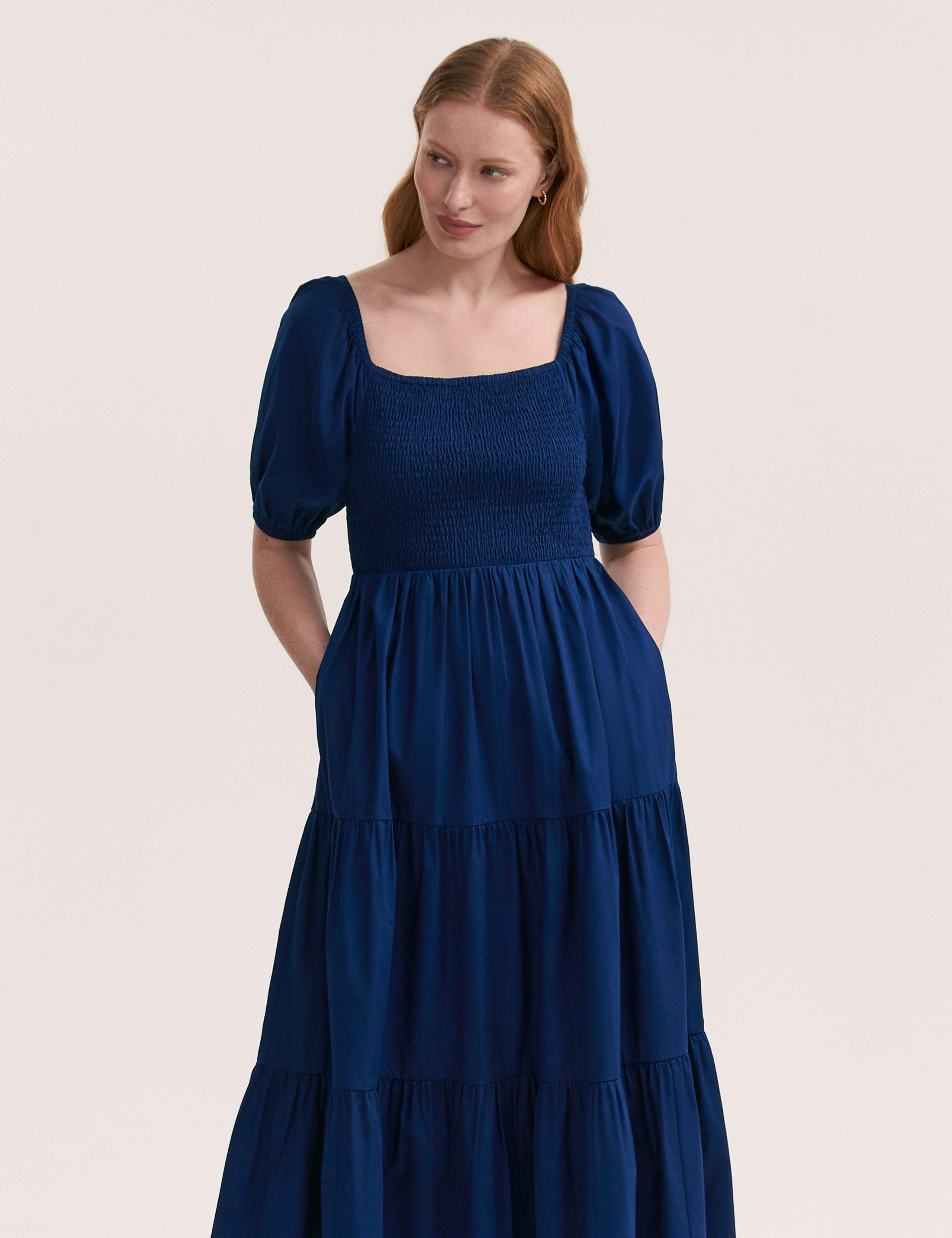 Pure Cotton Textured Midi Tiered Dress 1 of 4