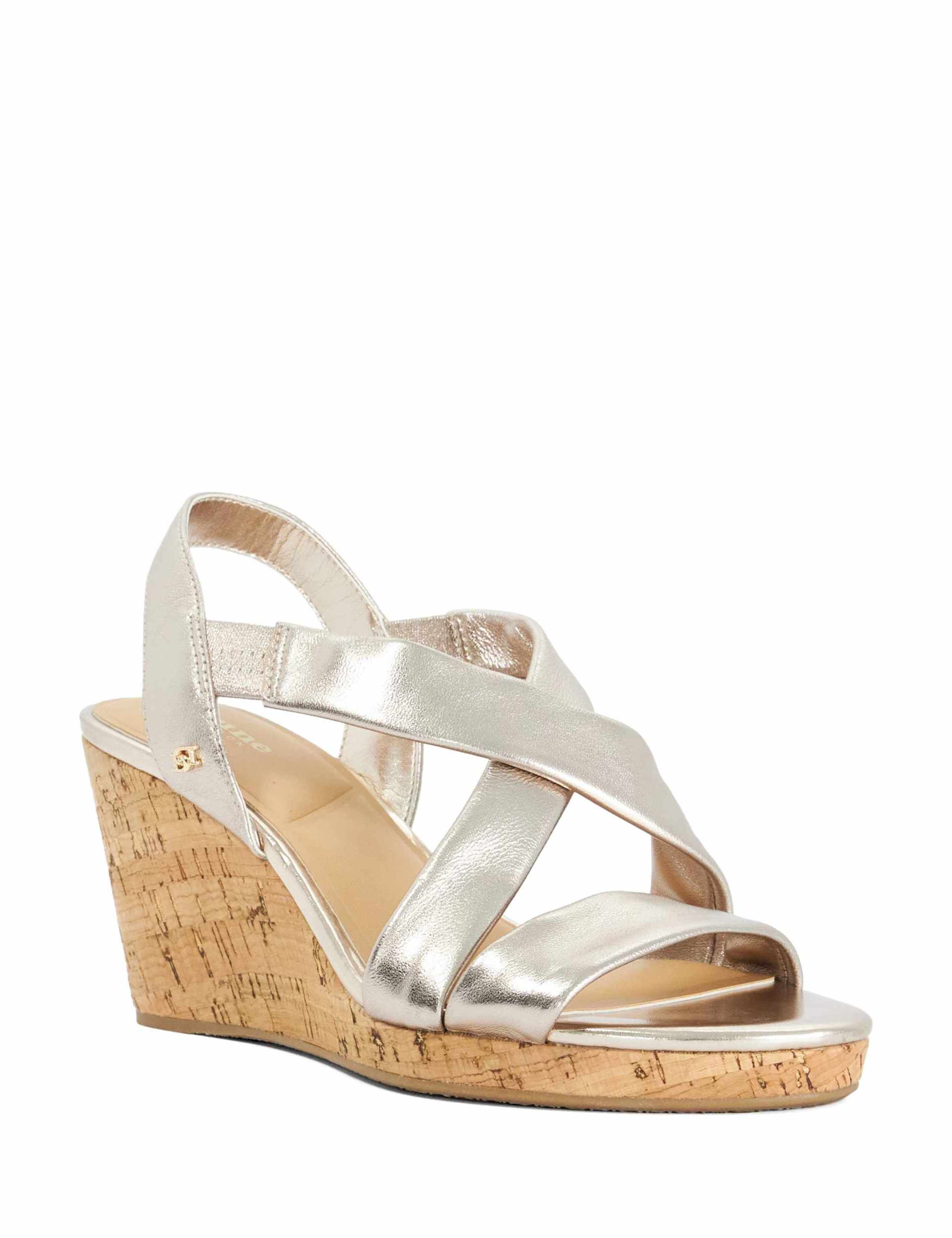 Wide Fit Leather Metallic Wedge Sandals 3 of 5