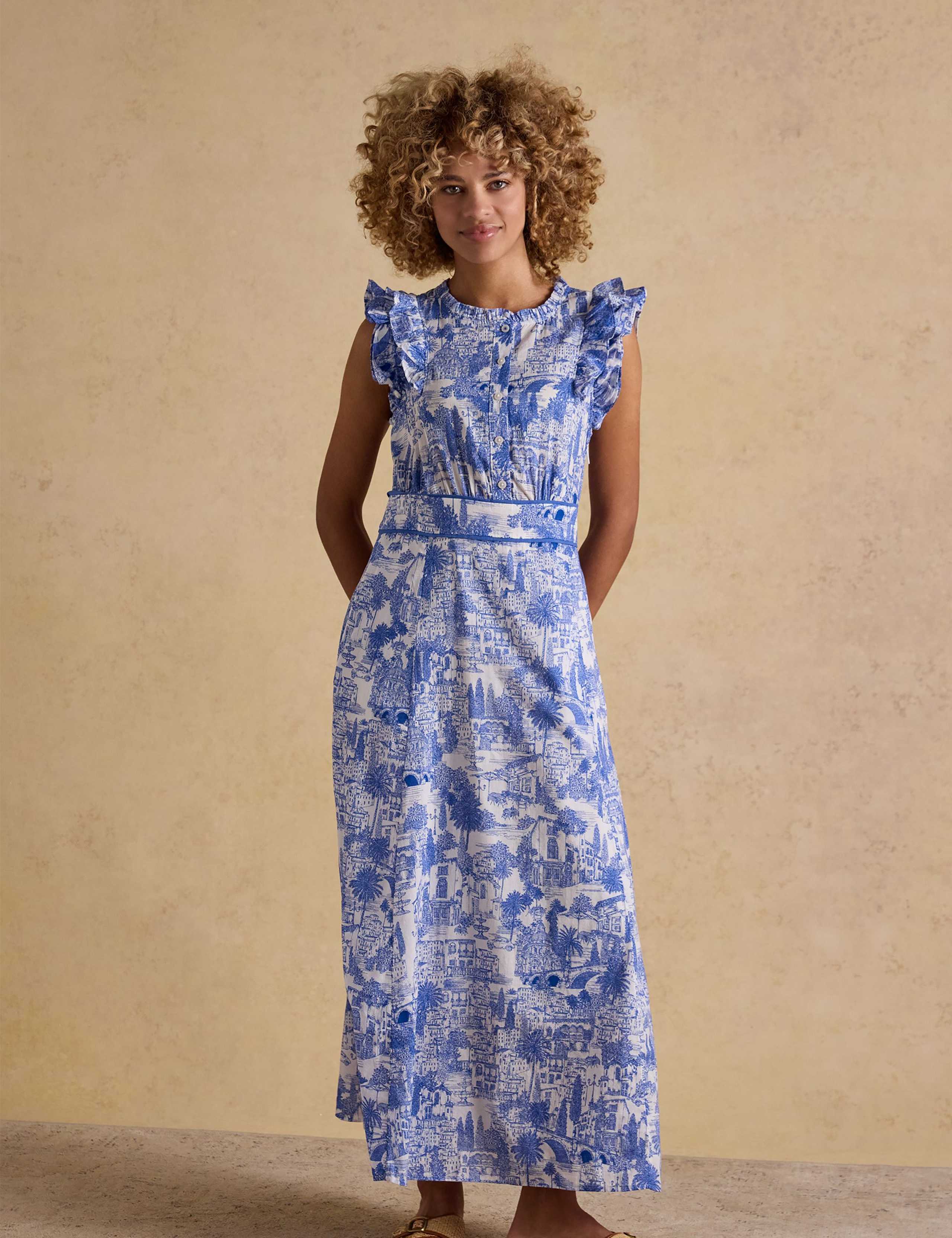 Pure Cotton Printed Midaxi Waisted Dress 2 of 6