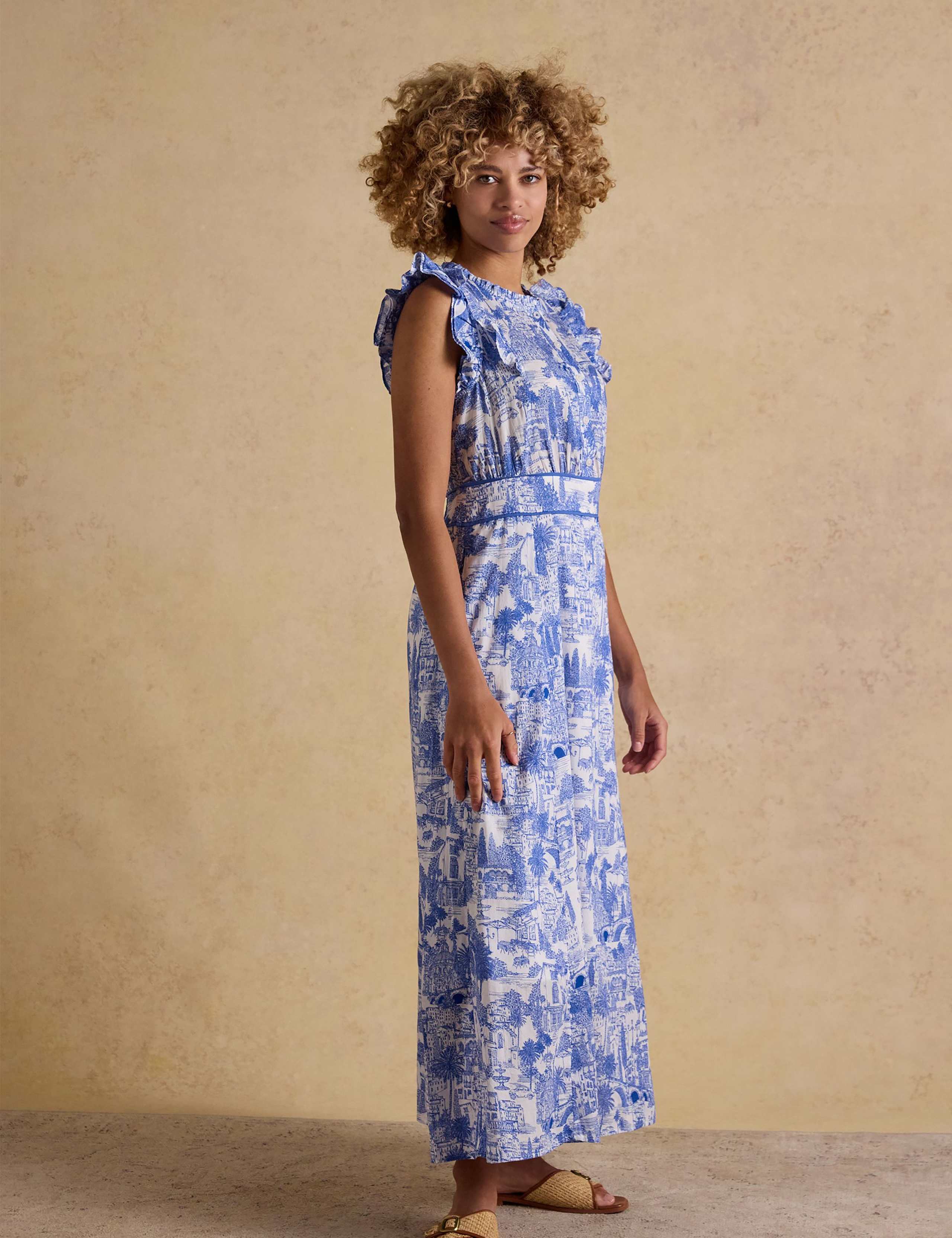 Pure Cotton Printed Midaxi Waisted Dress 4 of 6