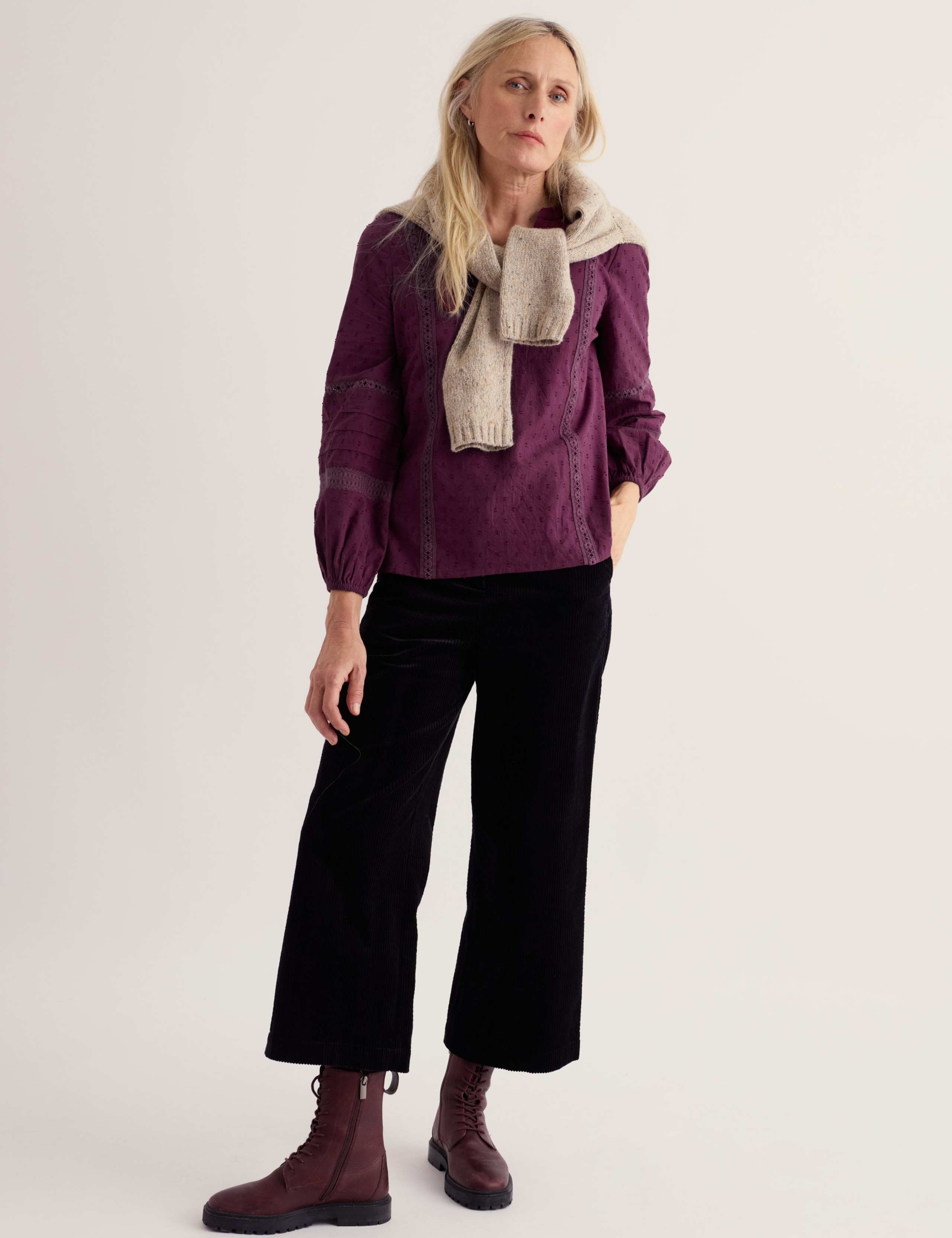 Pure Cotton Dobby Notch Neck Lace Insert Top 1 of 5