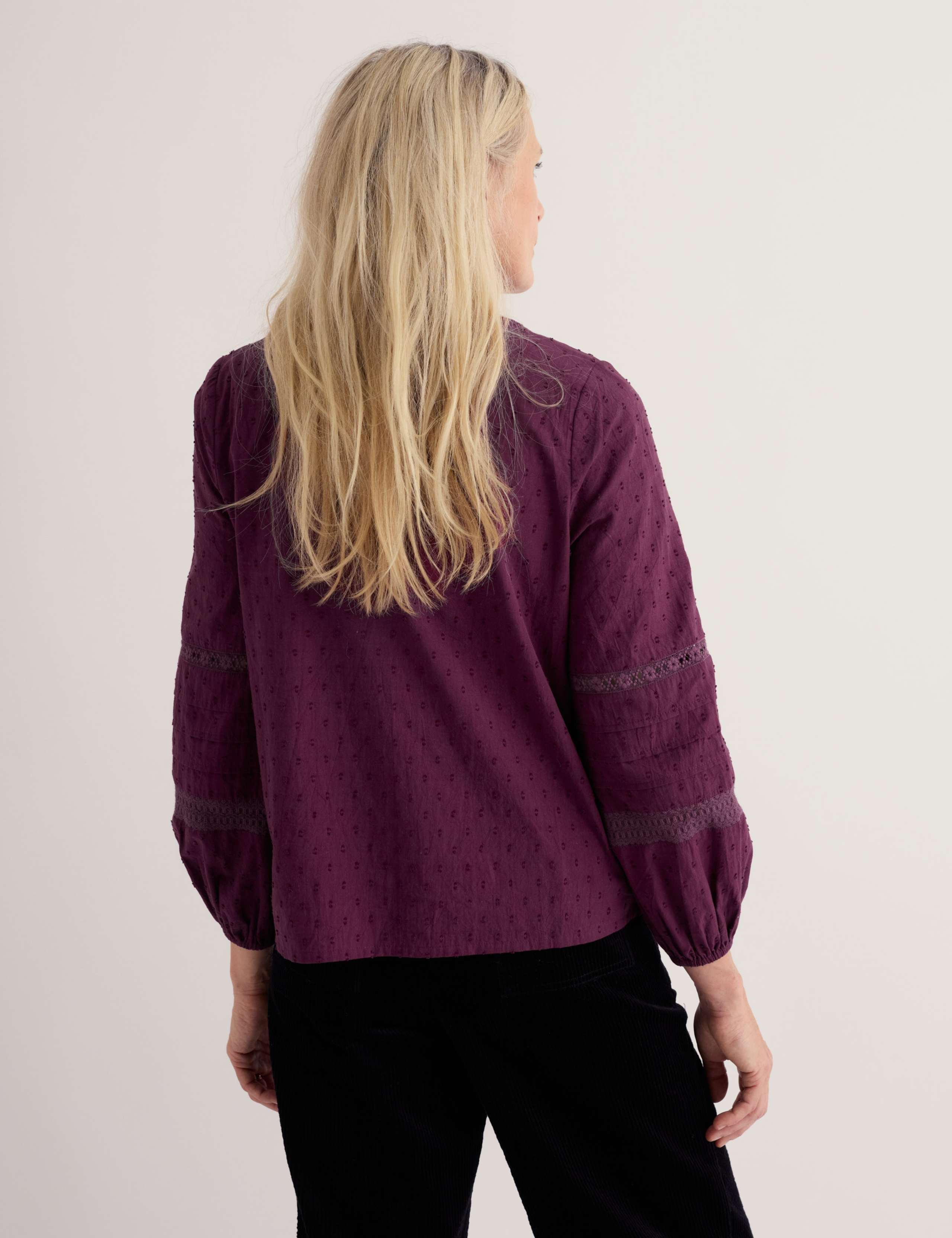Pure Cotton Dobby Notch Neck Lace Insert Top 4 of 5
