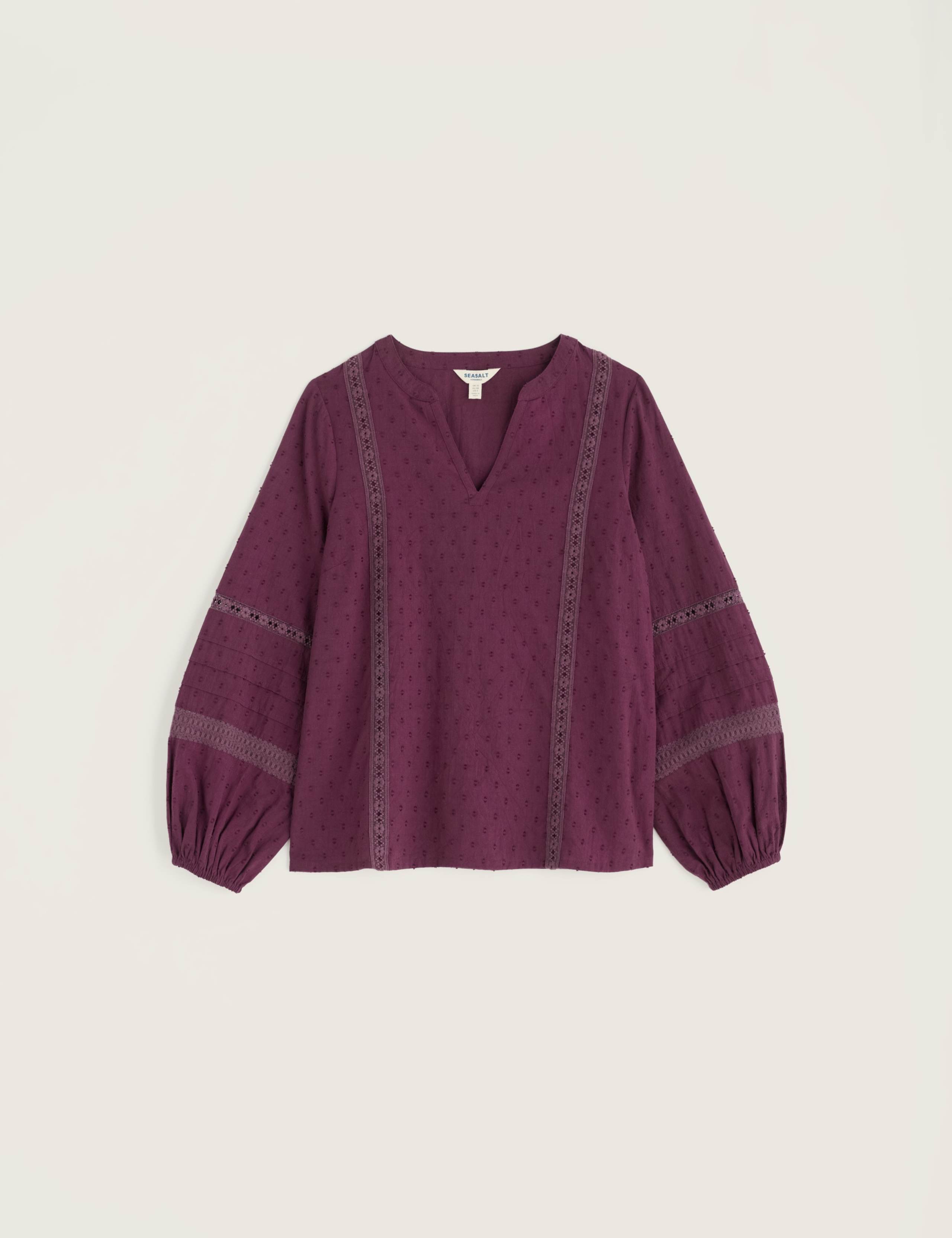 Pure Cotton Dobby Notch Neck Lace Insert Top 2 of 5