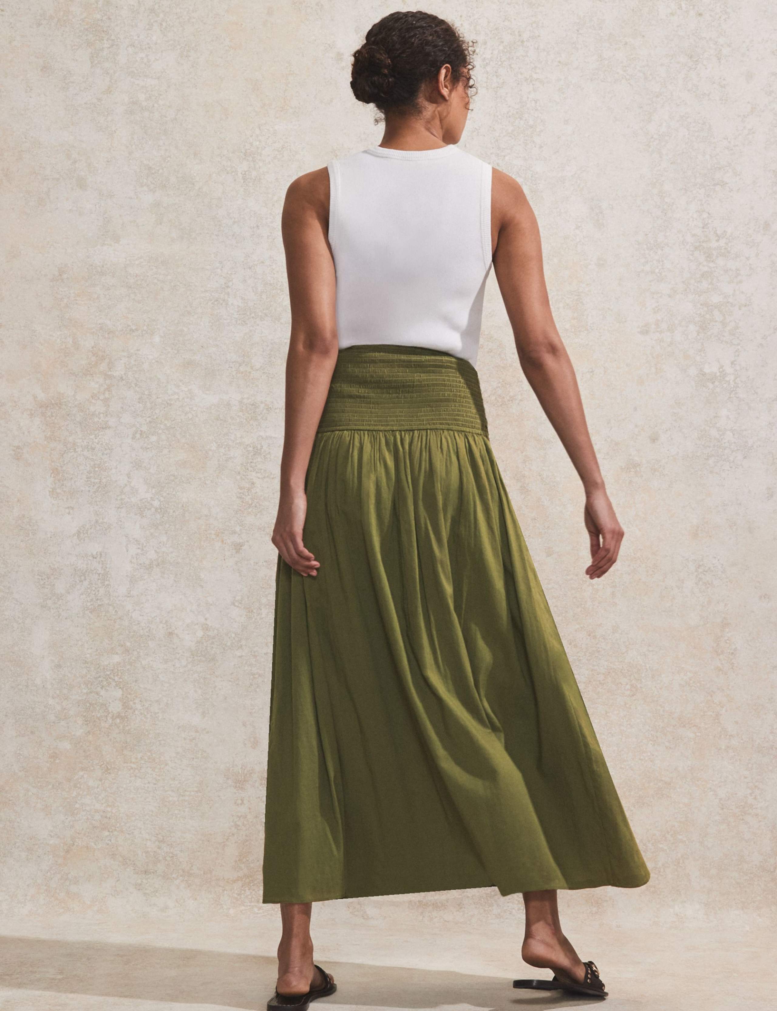 Pure Cotton Ruched Maxi A-Line Skirt 3 of 5