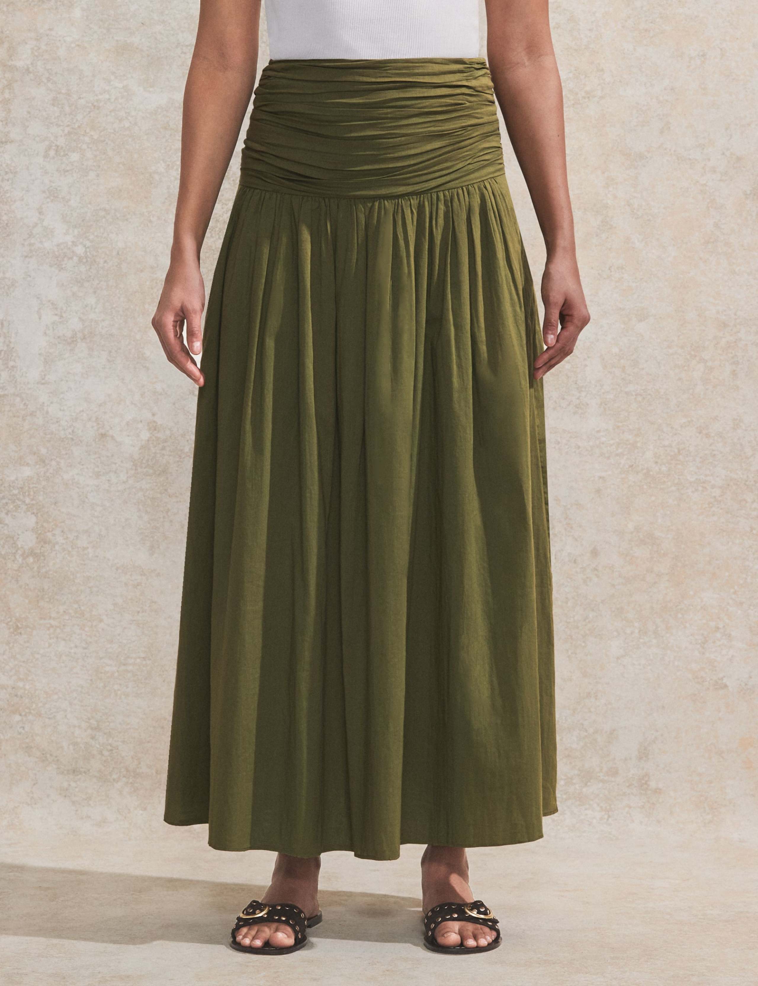 Pure Cotton Ruched Maxi A-Line Skirt 4 of 5