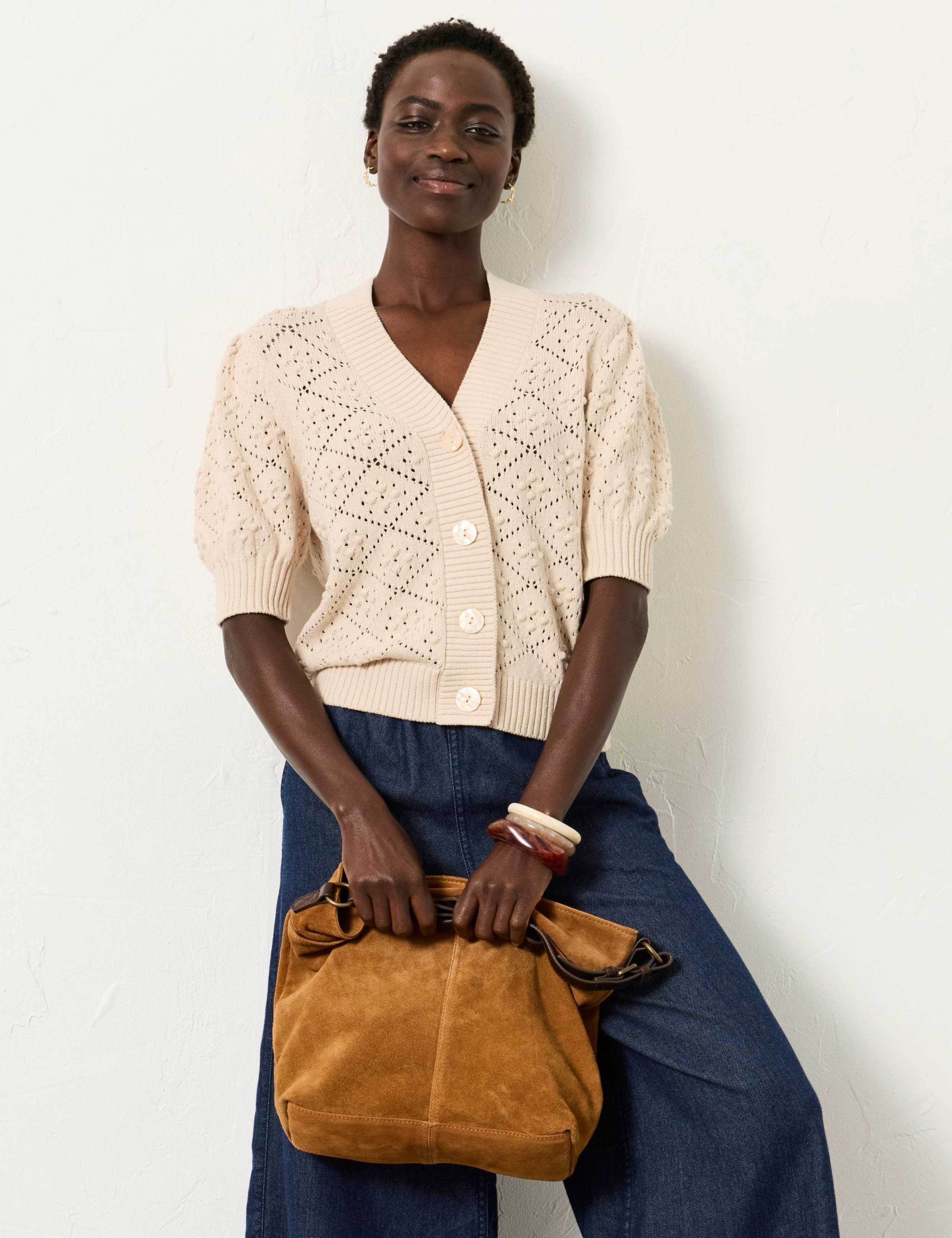 Cotton Rich Pointelle V-Neck Cardigan 4 of 6