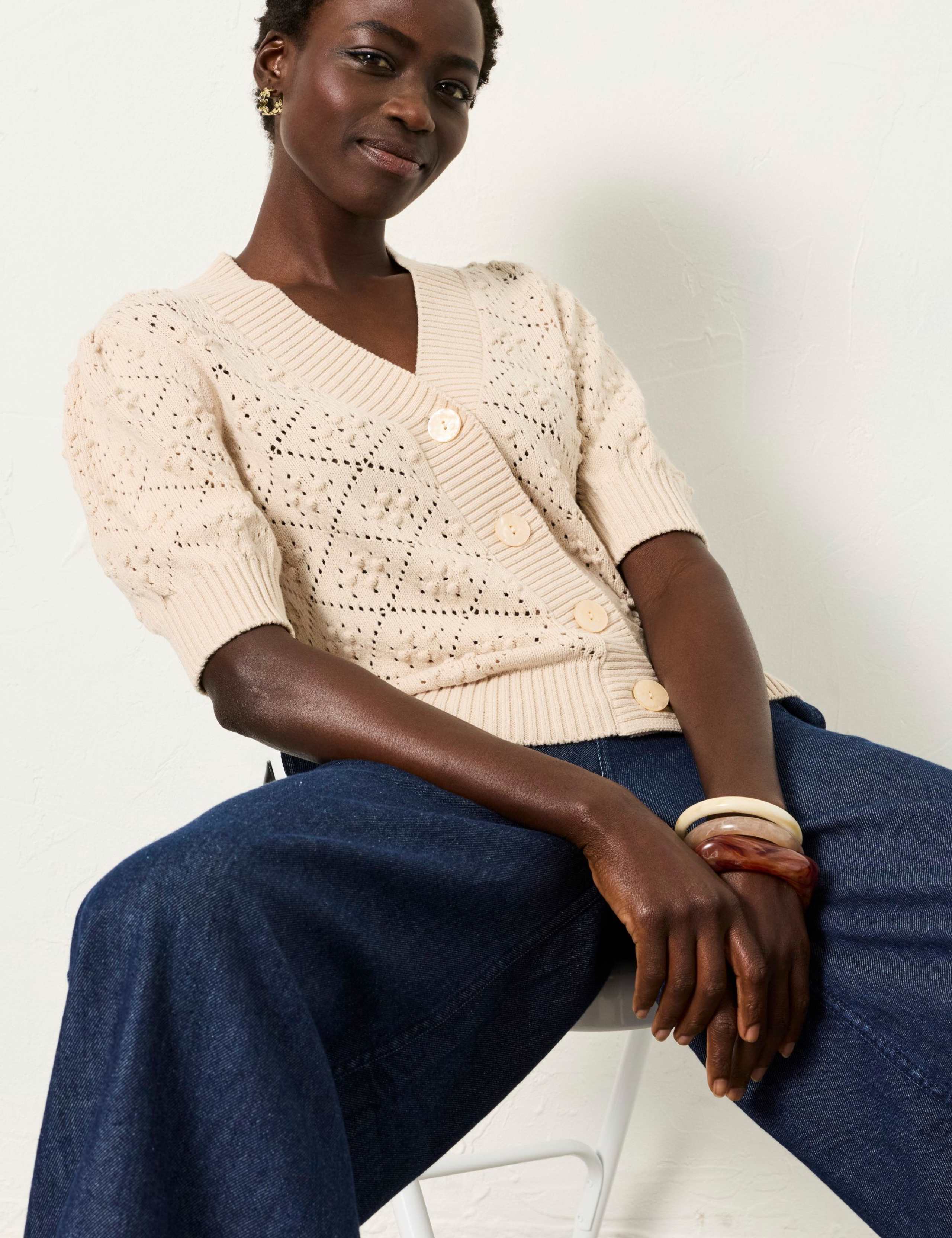 Cotton Rich Pointelle V-Neck Cardigan 5 of 6