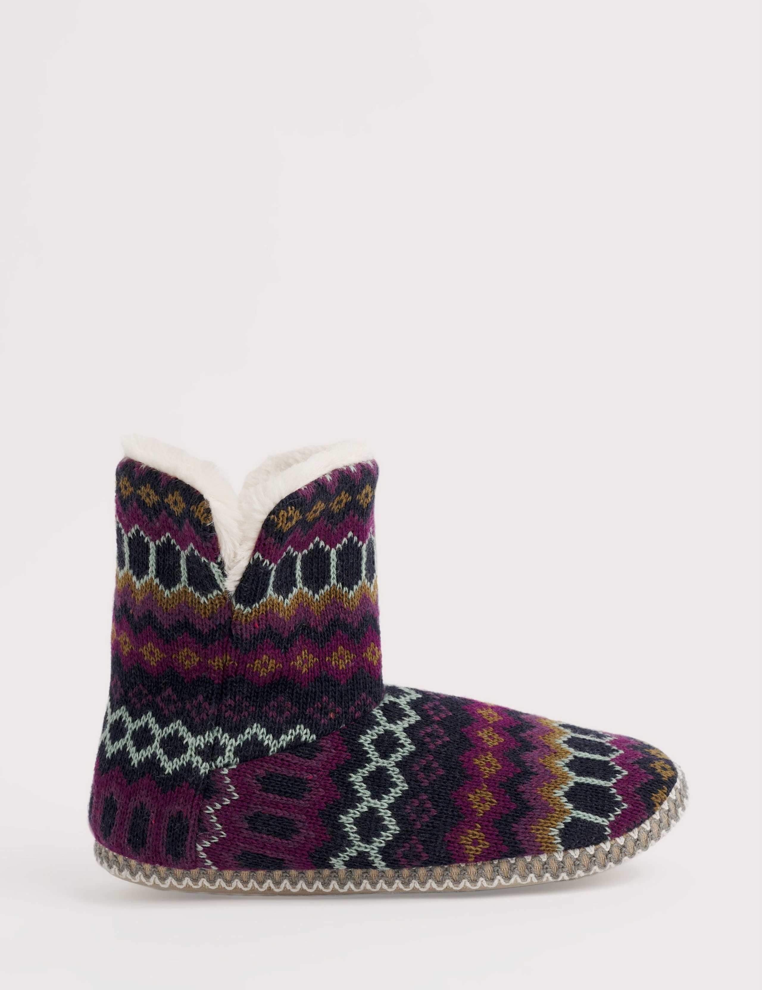 Knitted Jacquard Faux Fur Lined Slipper Boots 1 of 5