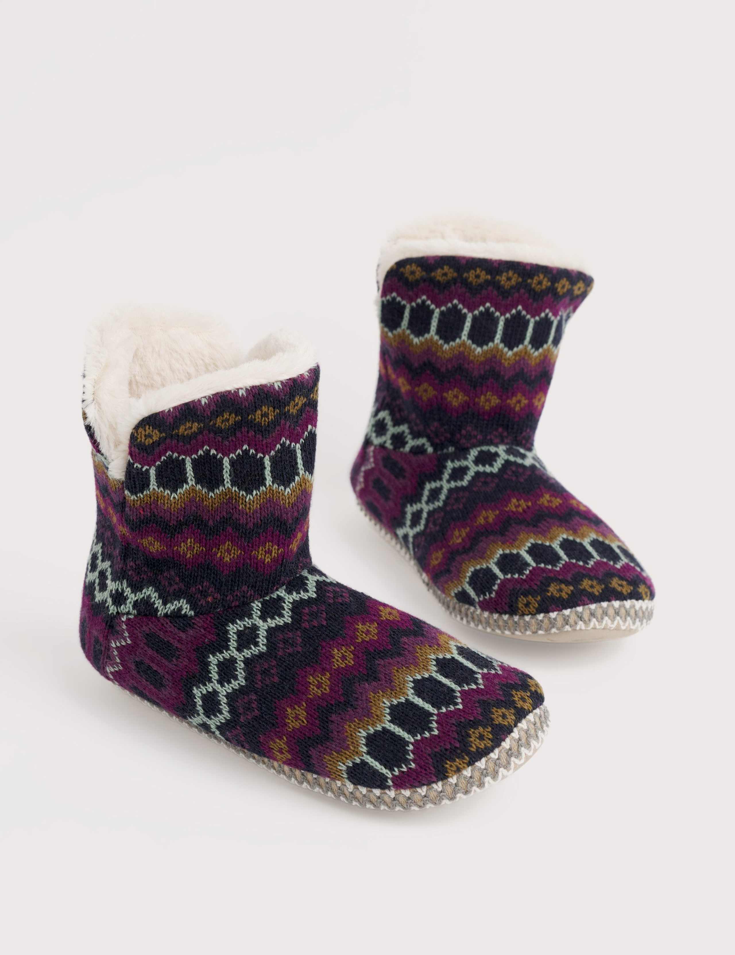 Knitted Jacquard Faux Fur Lined Slipper Boots 3 of 5