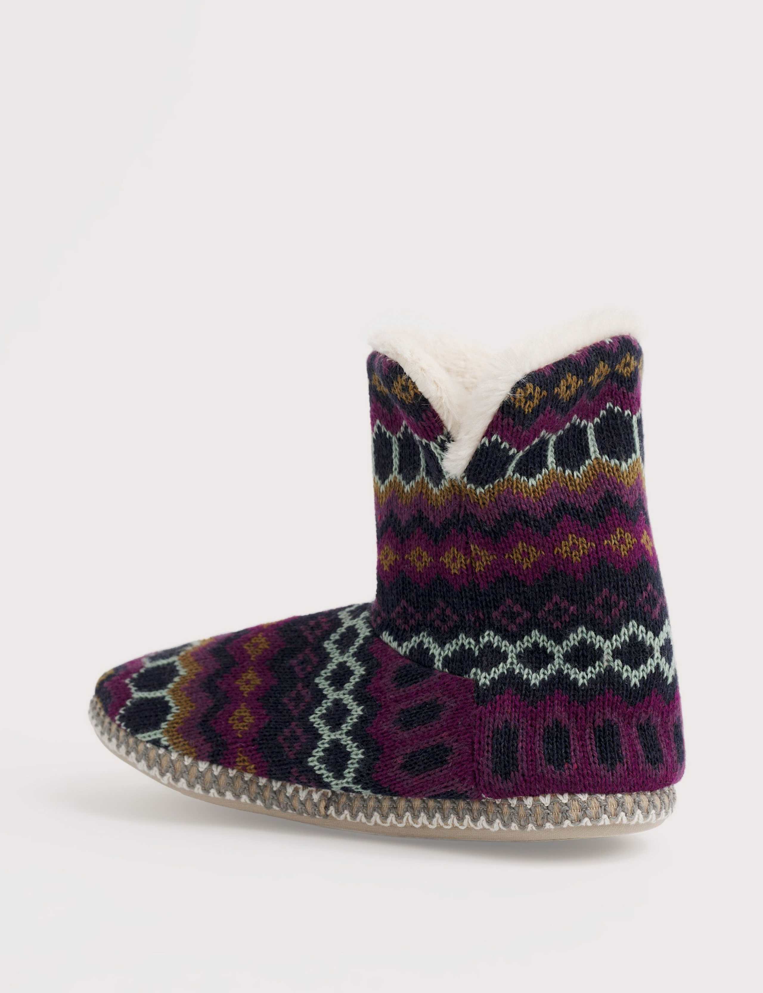 Knitted Jacquard Faux Fur Lined Slipper Boots 4 of 5