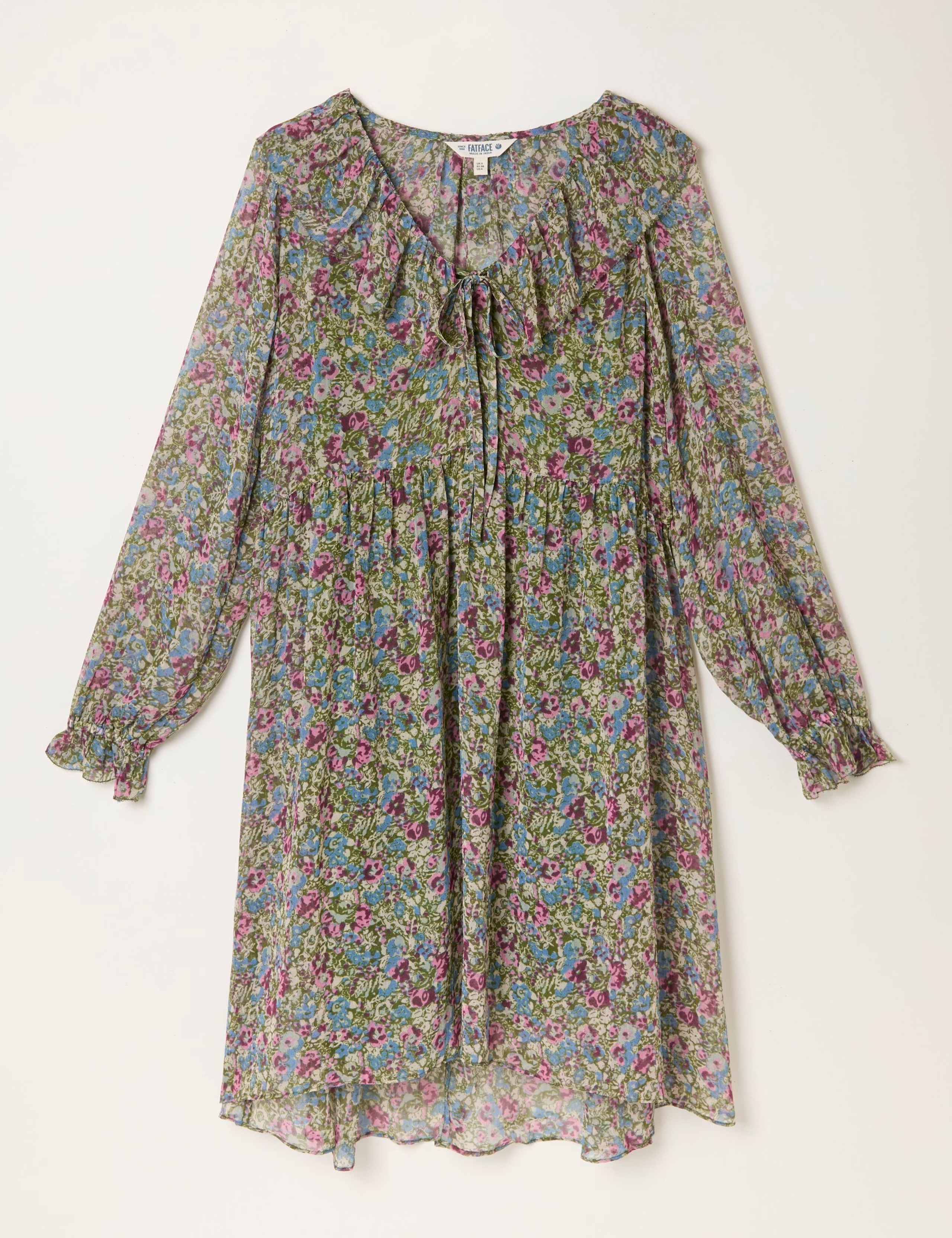 Floral V-Neck Knee Length Tea Dress 2 of 6