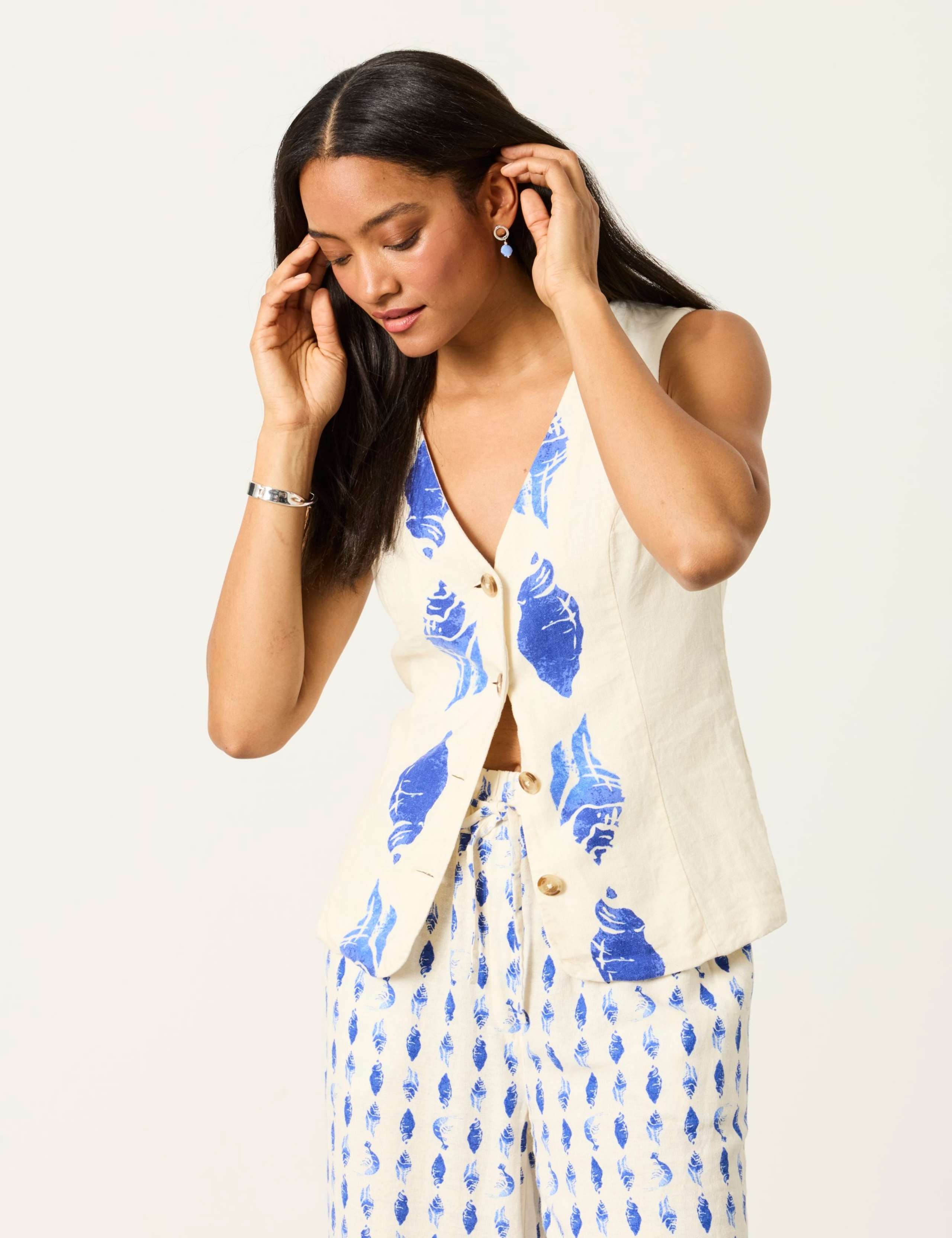 Linen Rich Shell Print Waistcoat 1 of 6