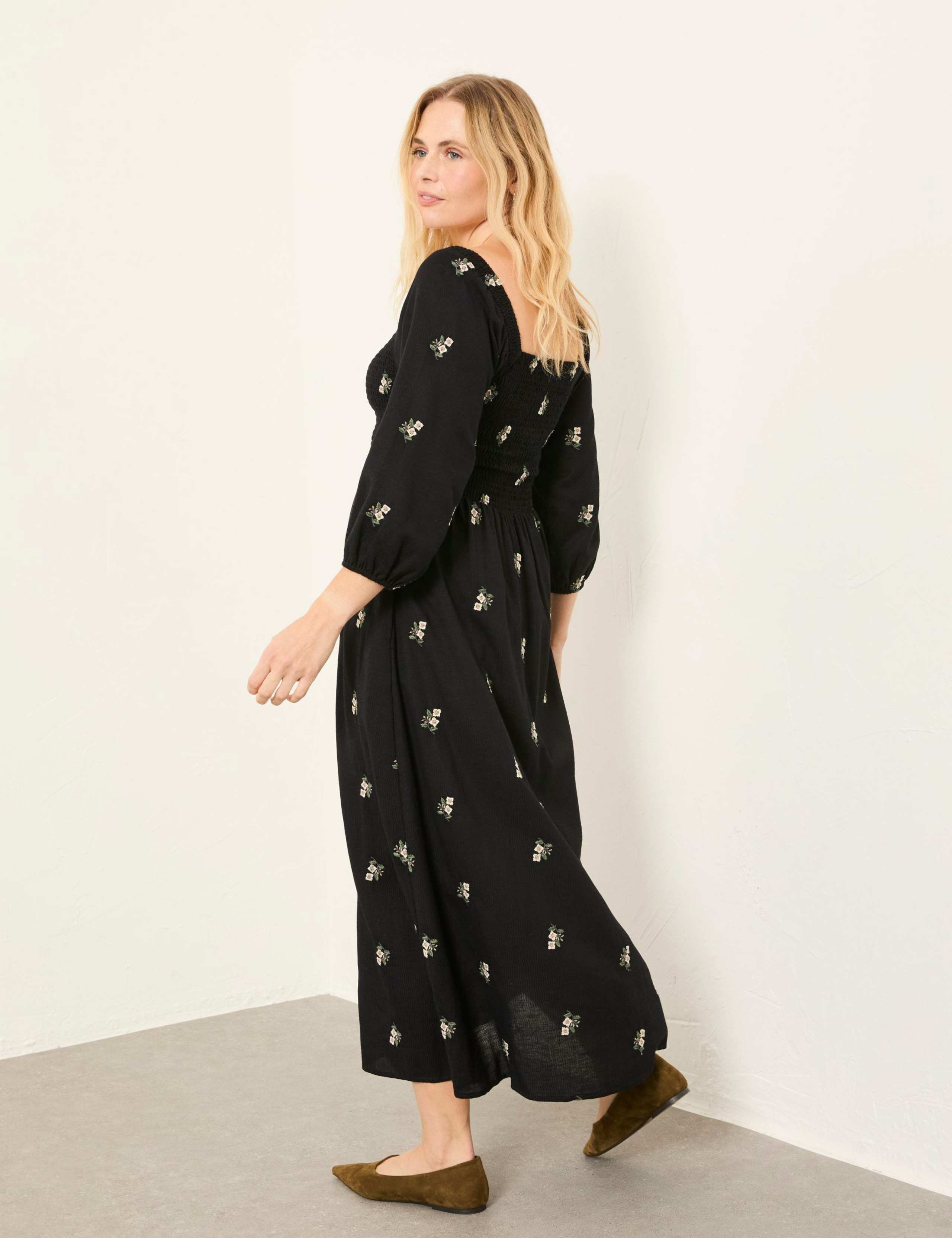 Floral Embroidery Shirred Midi Skater Dress 7 of 7