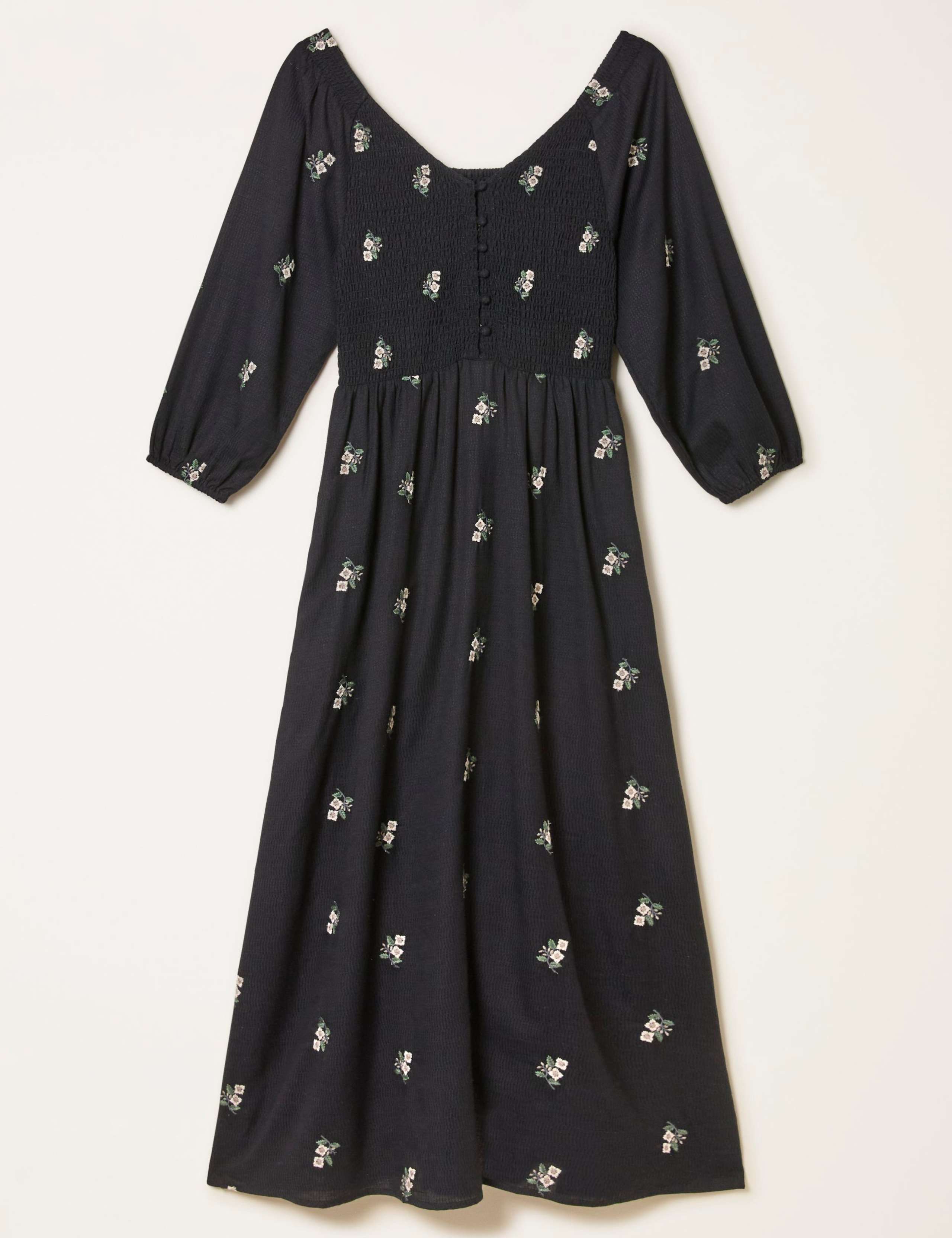 Floral Embroidery Shirred Midi Skater Dress 2 of 7