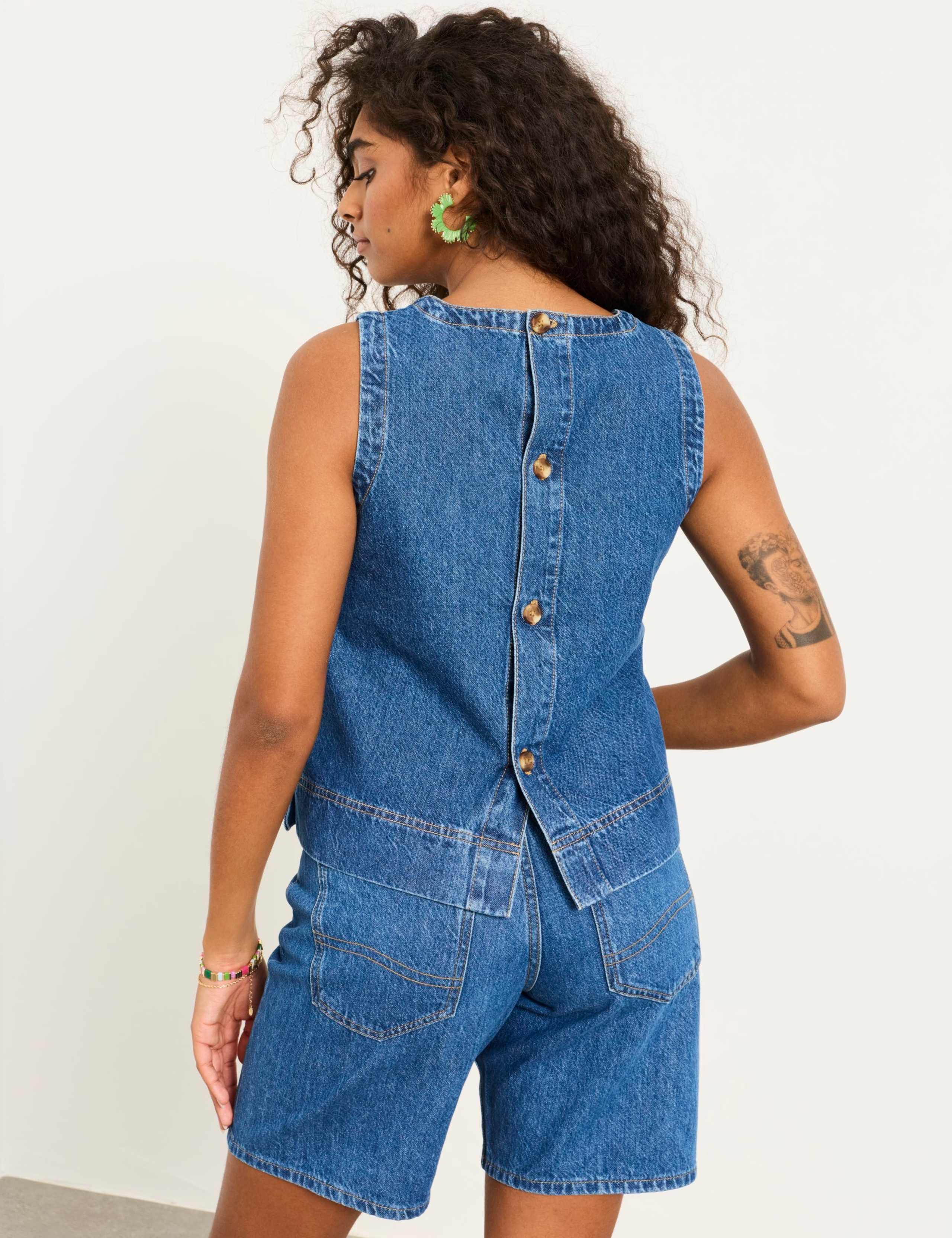 Denim Button Detail Vest 3 of 5