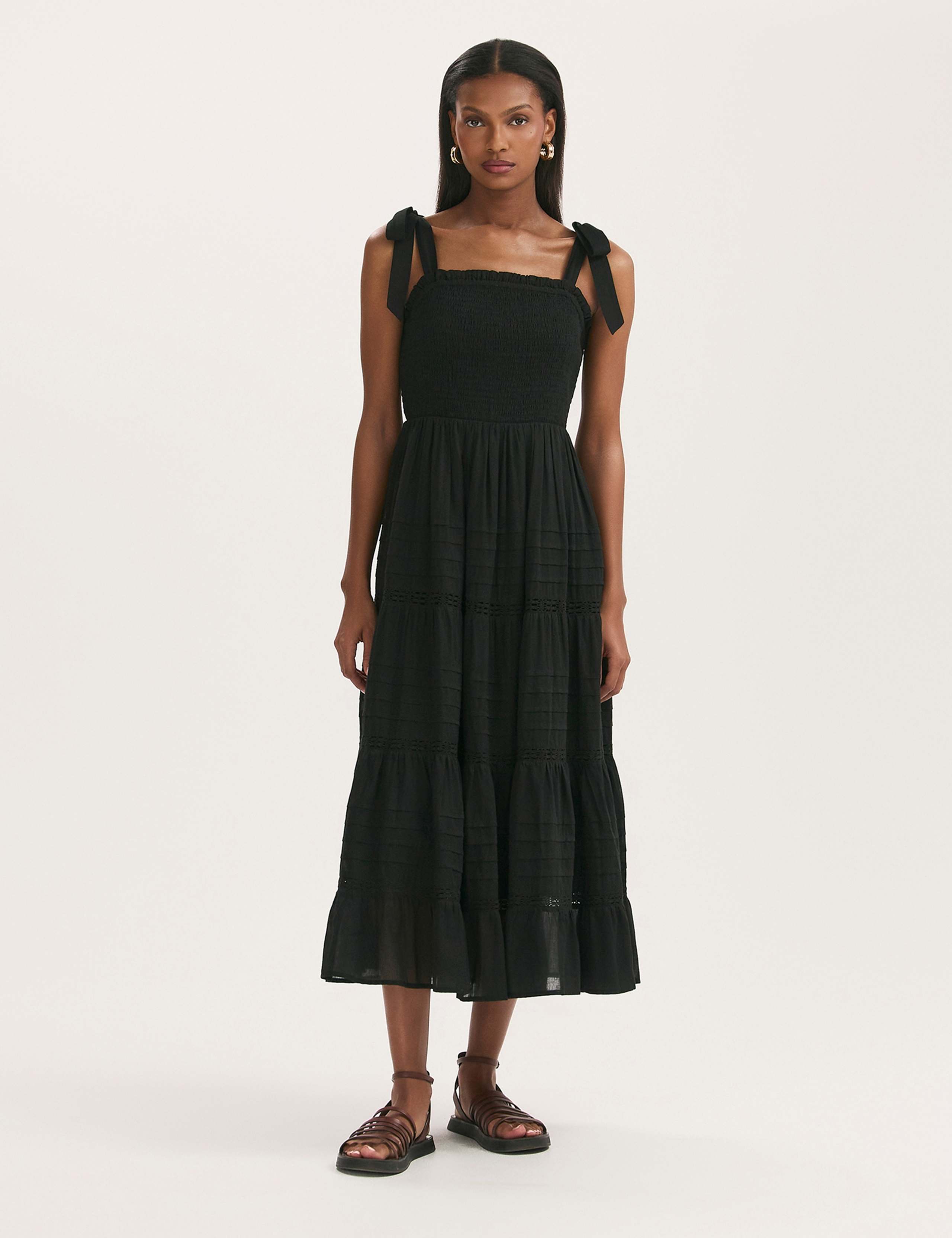 Pure Cotton Square Neck Midi Tiered Dress 2 of 4
