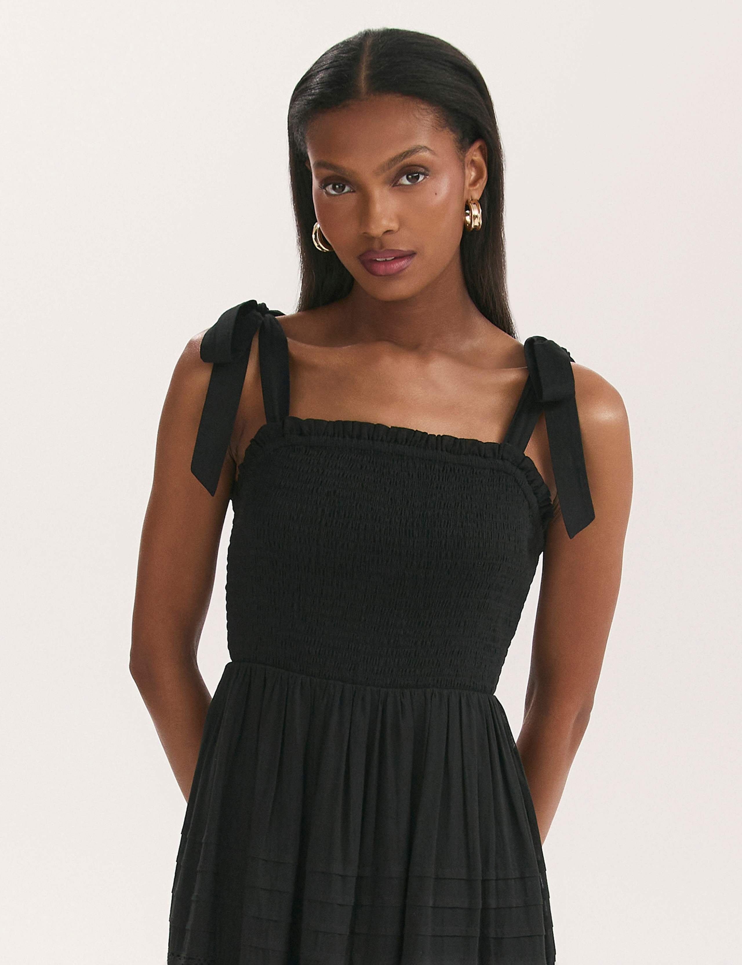 Pure Cotton Square Neck Midi Tiered Dress 4 of 4