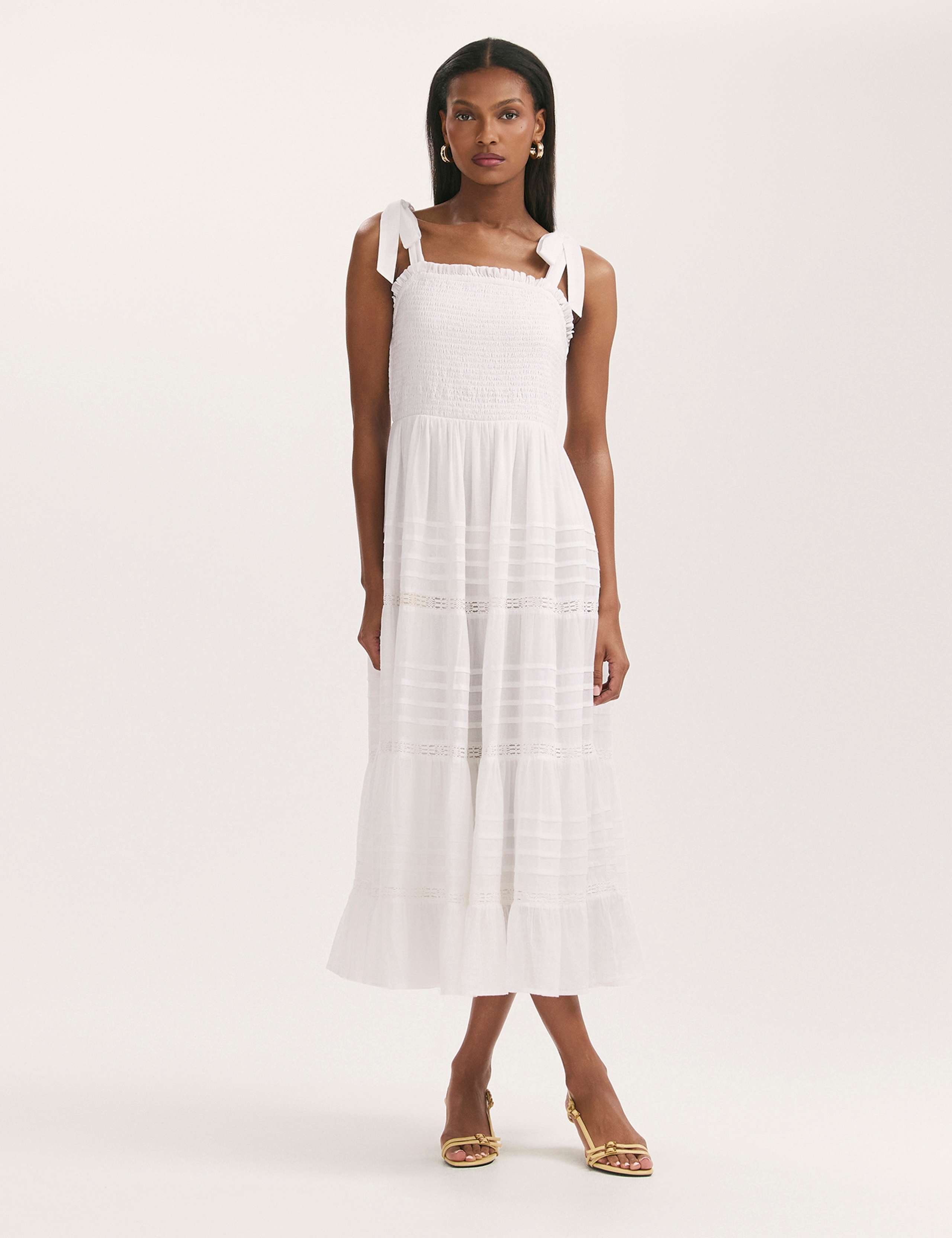 Pure Cotton Square Neck Midi Tiered Dress 2 of 5
