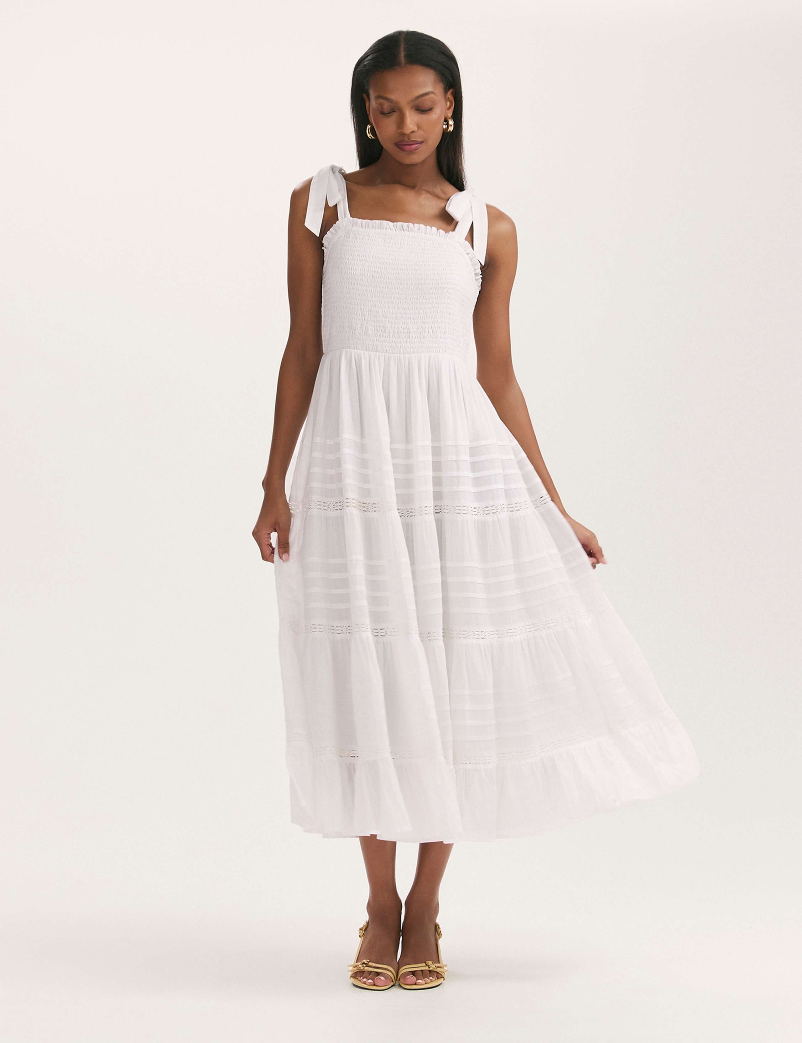 Pure Cotton Square Neck Midi Tiered Dress 4 of 5