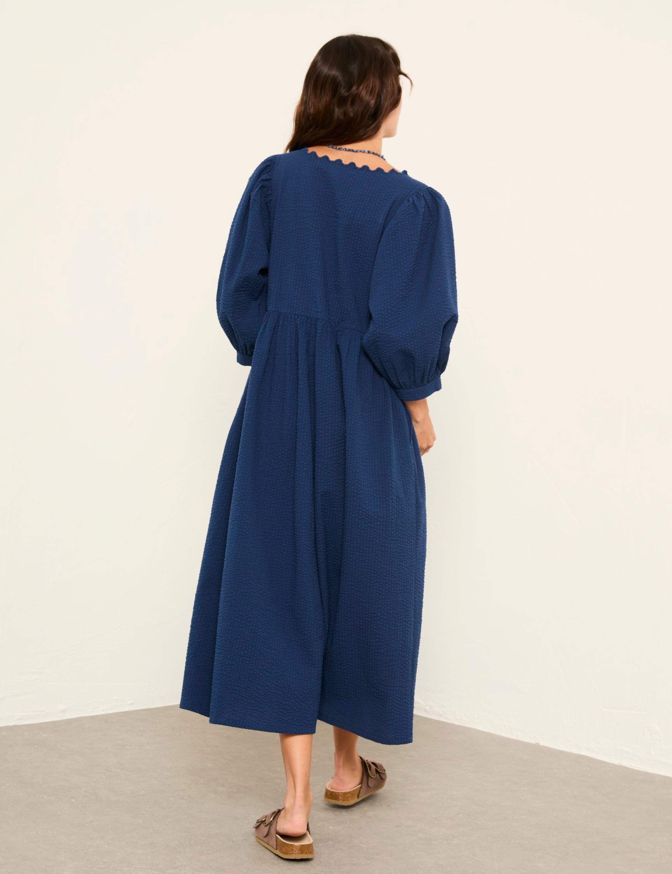 Pure Cotton Textured Midi Waisted Dress 3 of 6