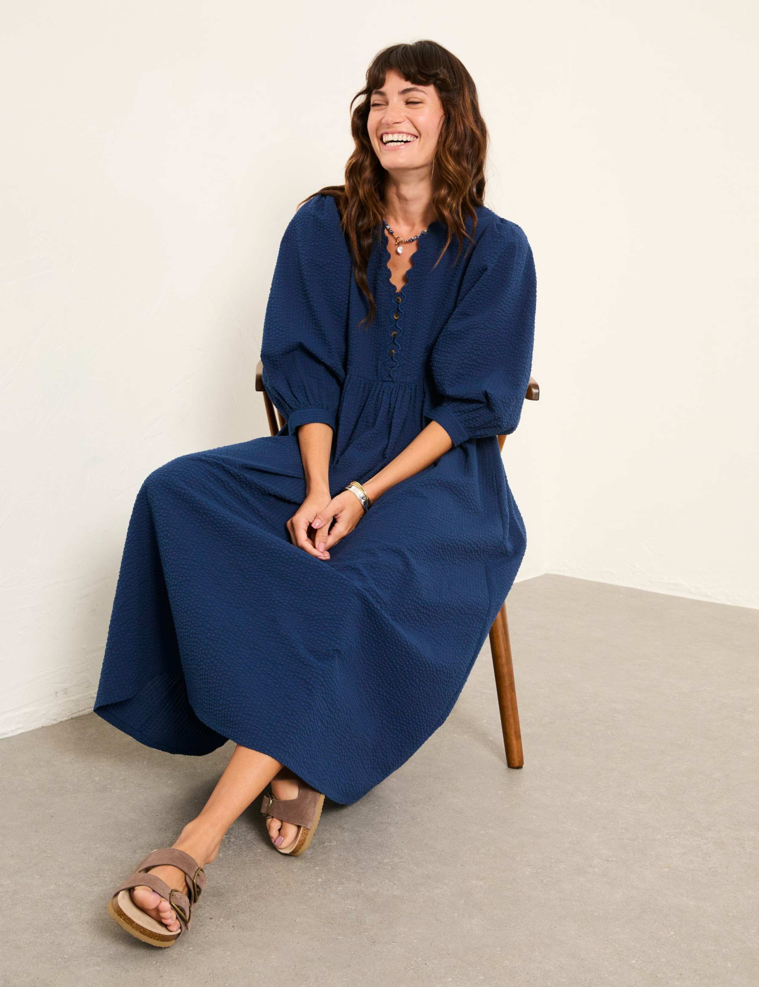 Pure Cotton Textured Midi Waisted Dress 6 of 6