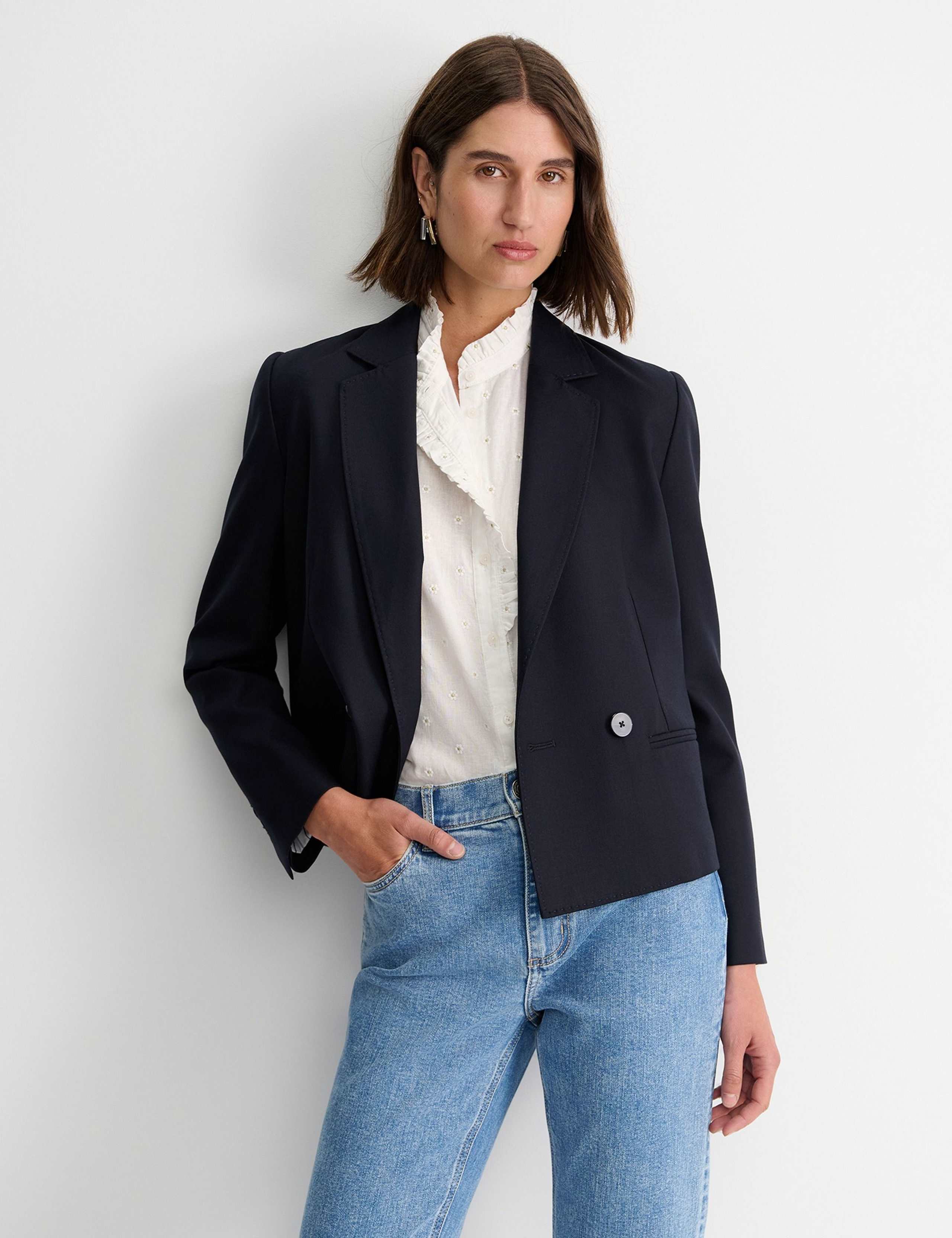 Wool Blend Double Breasted Cropped Blazer 1 of 5